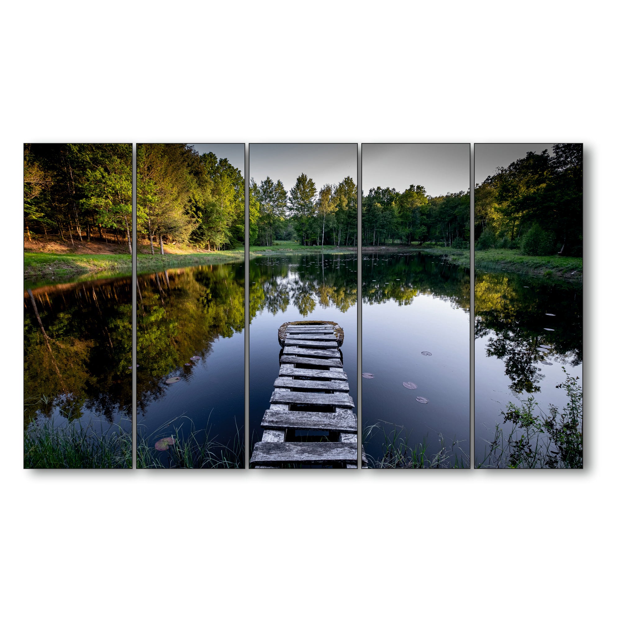 Beautiful Autumn colors lake boardwalk Set of 5 Big Size Multiple Frames Wall Art Painting for living room,Bedroom,Drawing room,Hotels-Wooden Framed-Digital Painting