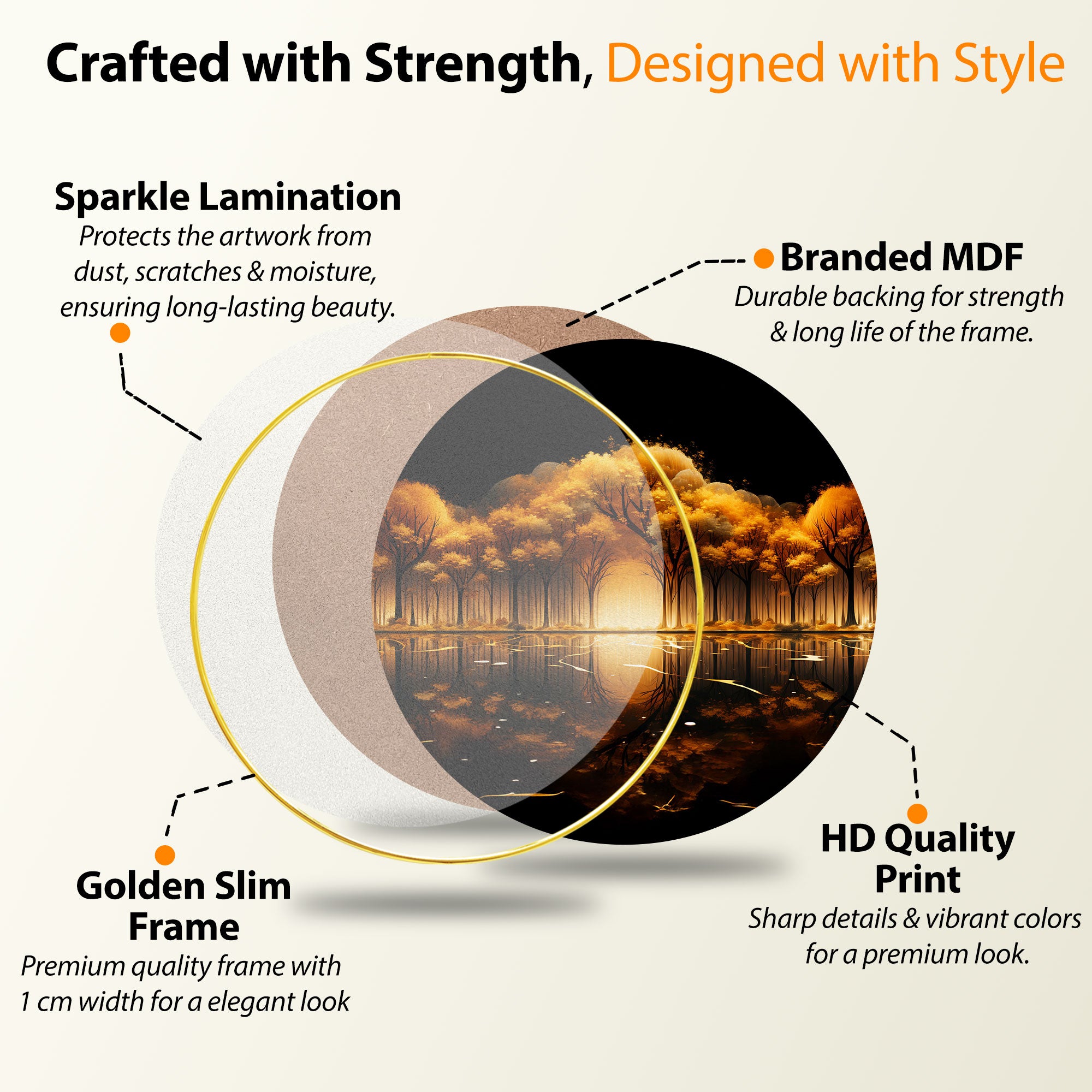The Castle Decor Golden Wish Tree Round Wall Décor | Elegant Nature Artwork for Home Decoration, Bedroom, Office, Hotel & Gift