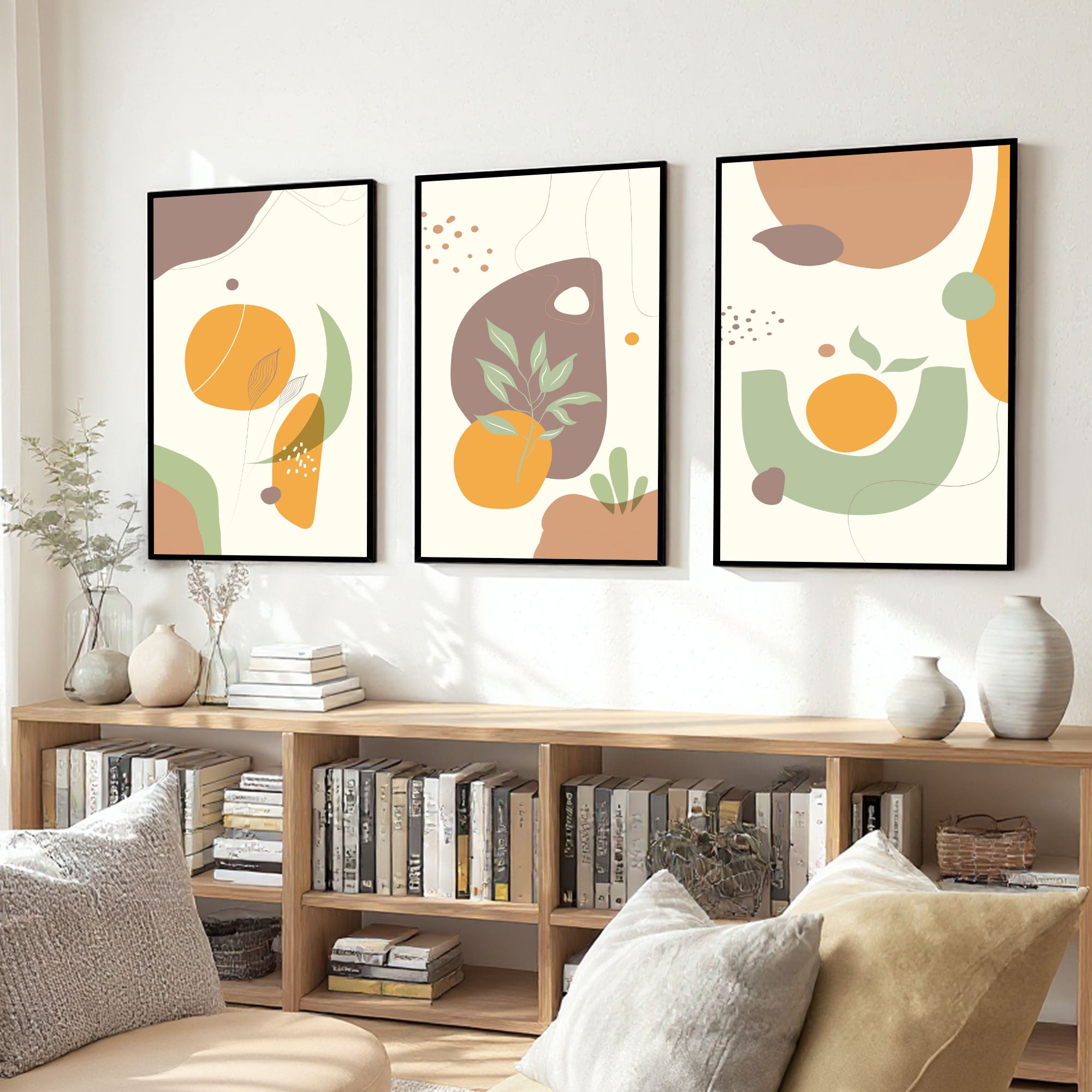 The Castle Decor Boho Wall Art for Living Room Big Size | Framed Abstract Botanical Paintings for Living Room & Bedroom | Modern Home Decoration & Perfect Gifting Option | Set of 3 (11×17 Inch Each) 11