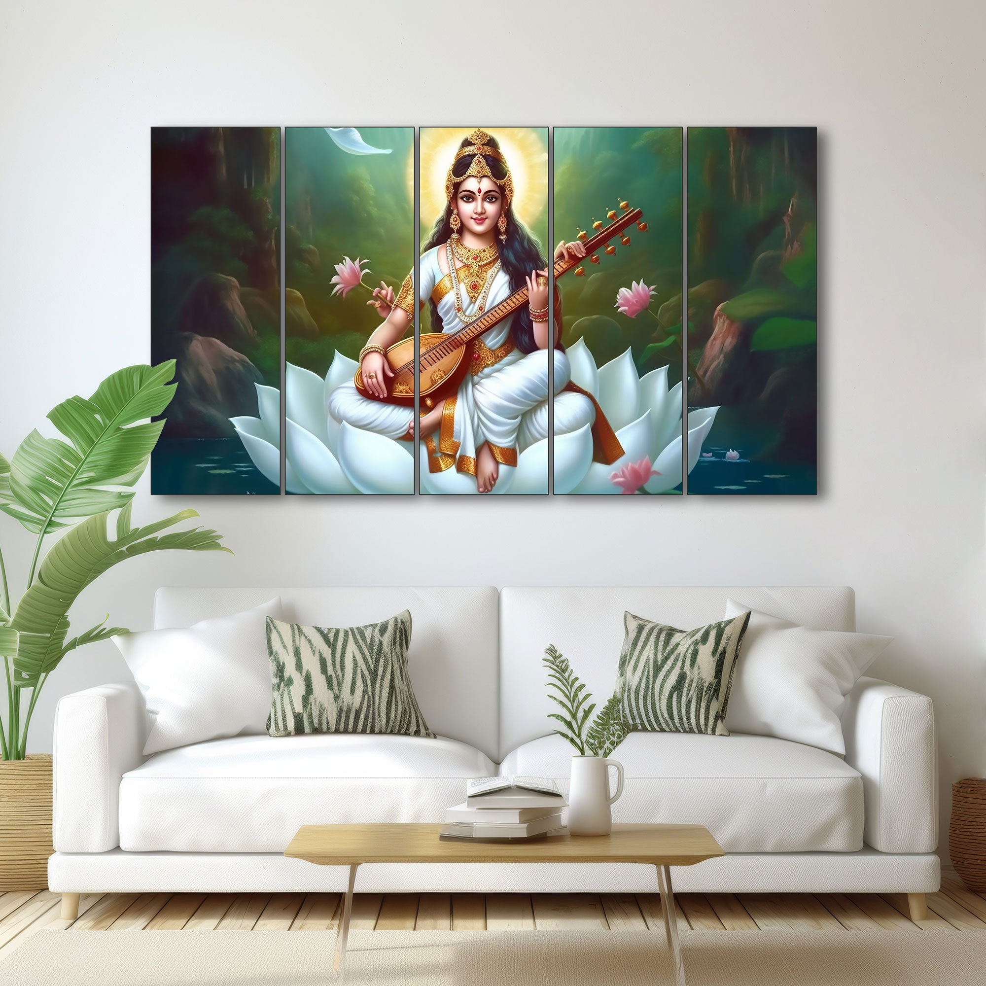 Saraswati Mata ji Painting with frame Big Size Wall Art for living room,Bedroom,Drawing room,Hotels