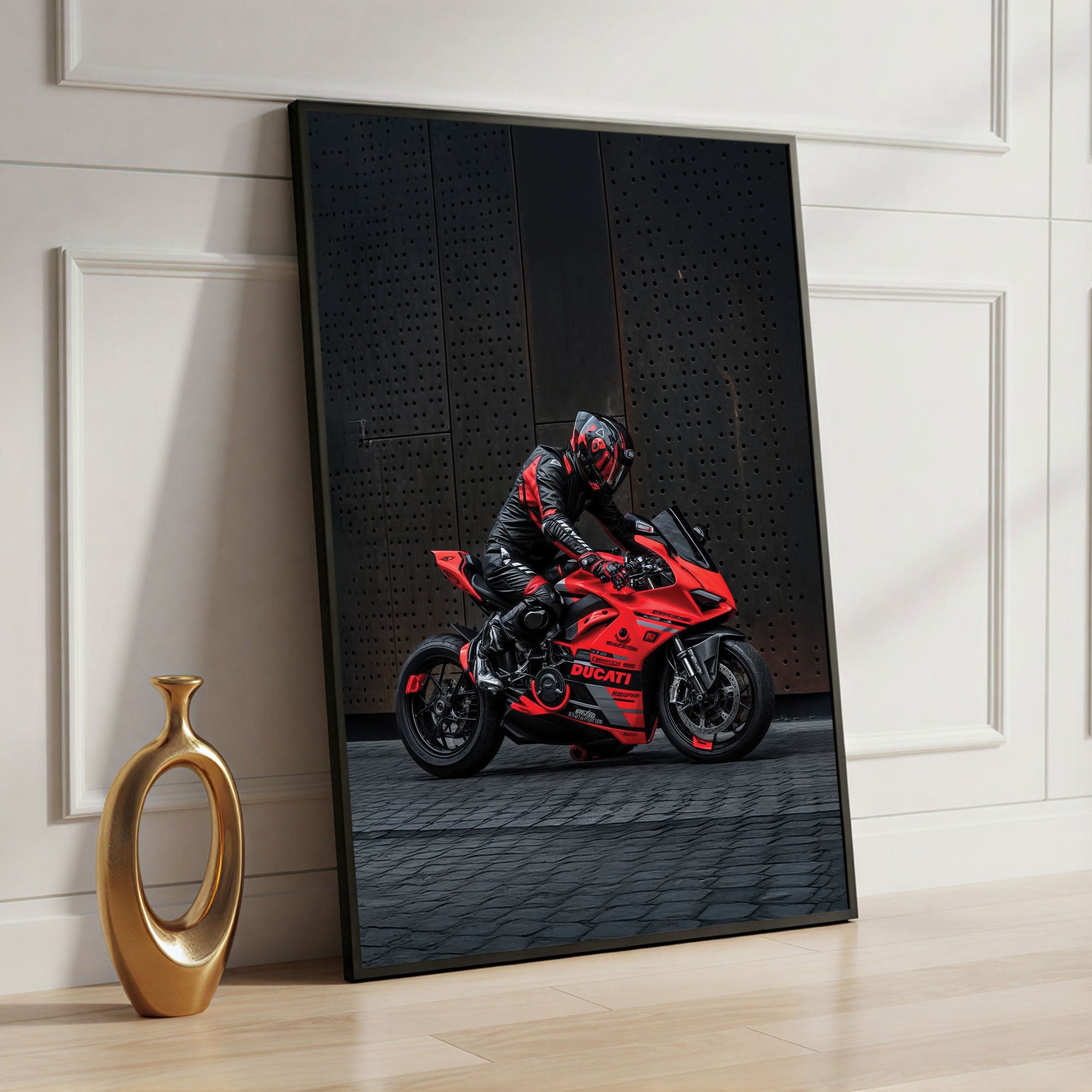 The Castle Decor Superbike Racing Wall Art Poster, High Speed Motorcycle Rider Action Artwork with Premium Sparkle Finish, 20×30 Inch Wall Décor for Garage & Man Cave