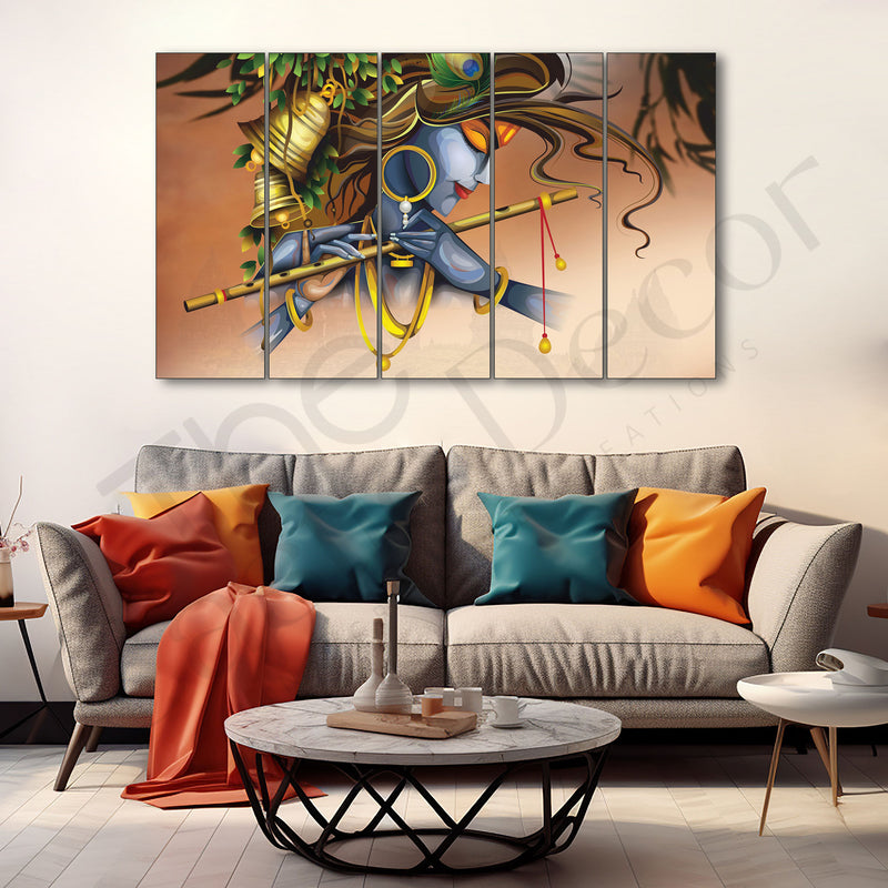 Krishna Flute Painting Set of 5 for Home Decoration 36x60