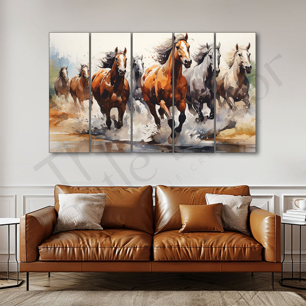 Vastu 7 Running Horse Painting Set of 5 for Home Decoration