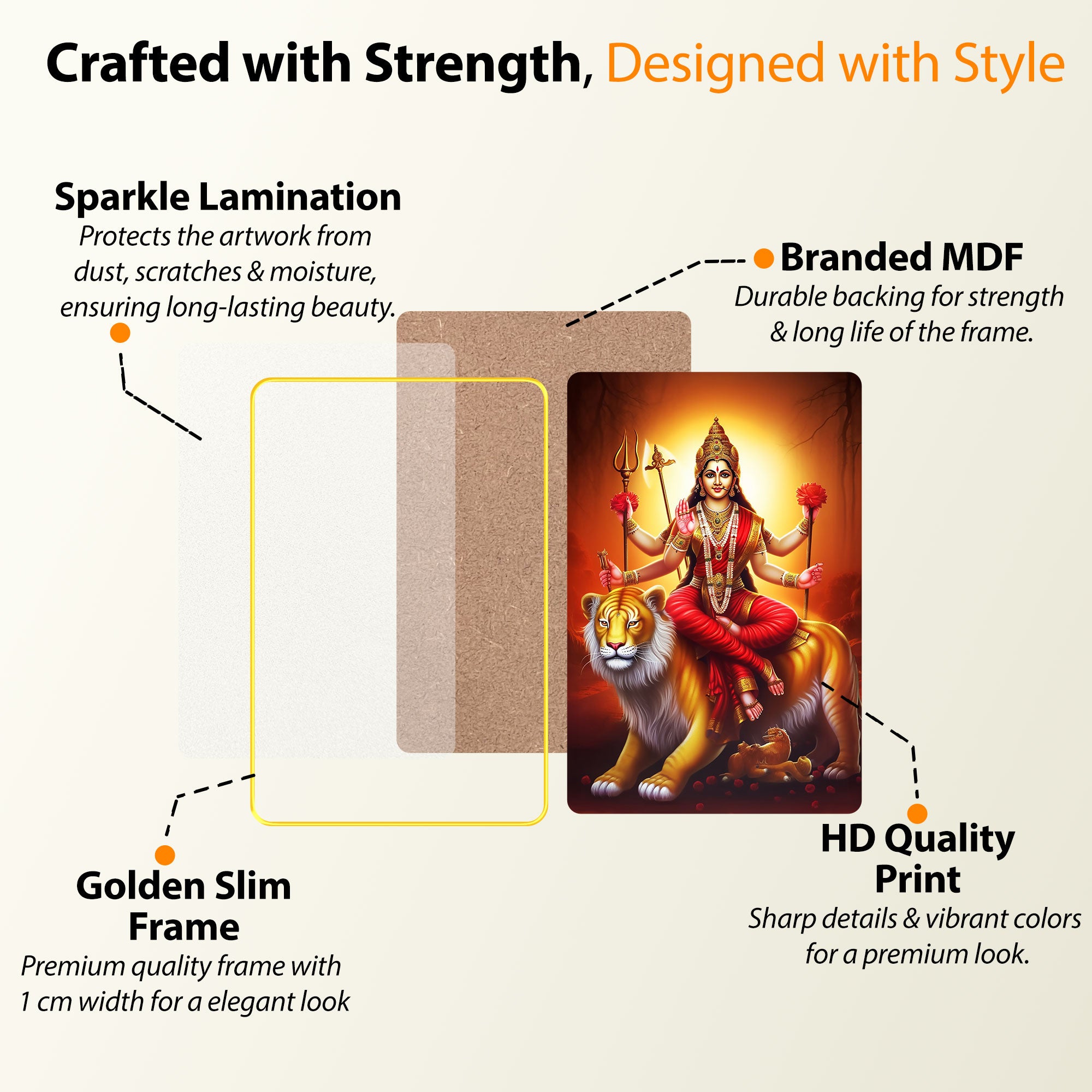The Castle Decor Durga Maa Wall Hanging Photo Frame | Hindu Goddess Spiritual Wall Art for Home Temple, Living Room & Gifting