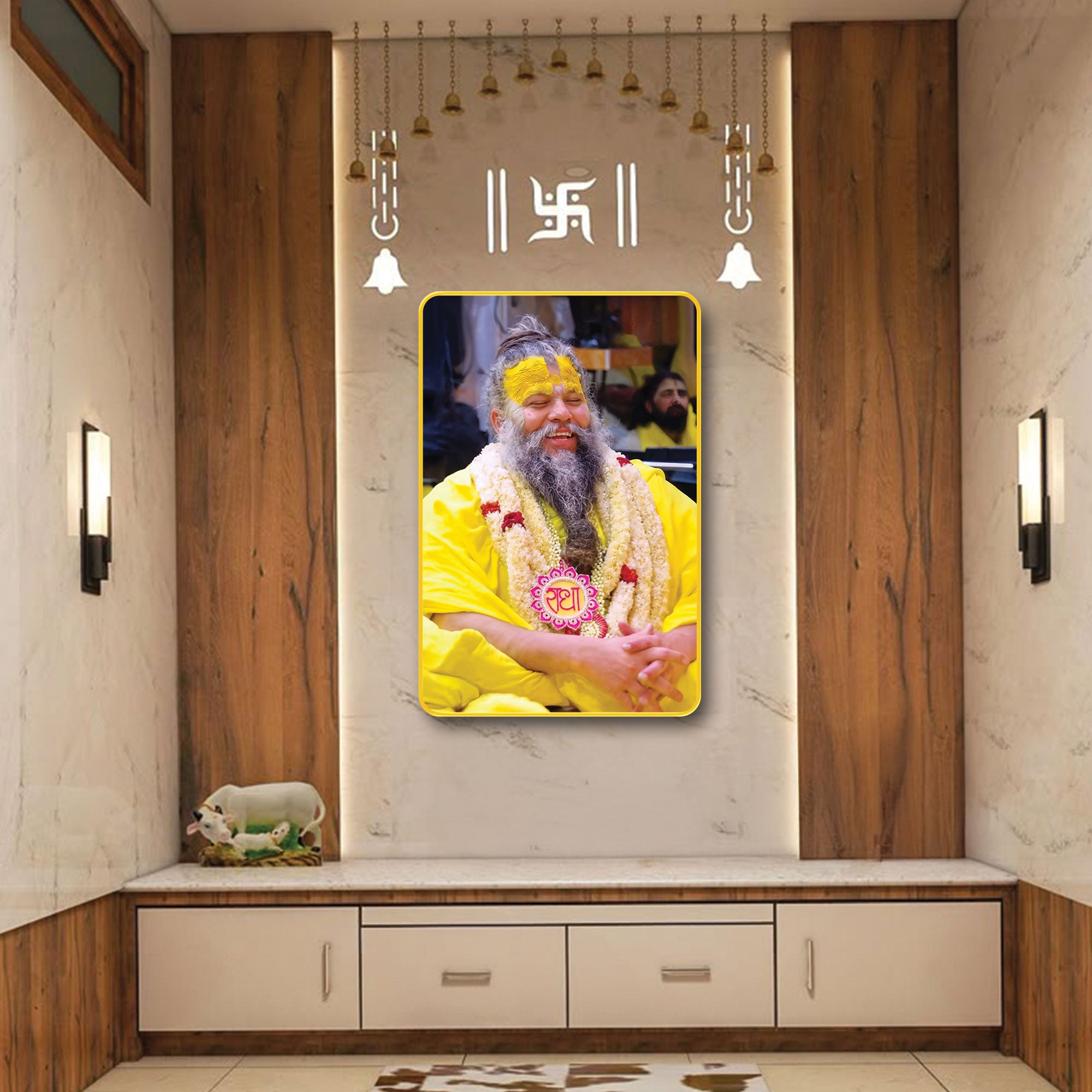 The Castle Decor Premanand Maharaj Ji Digital Print | Sparkle Laminated Photo Frame | Golden Slim Frame | Spiritual Wall Hanging for Home Temple, Living Room & Gifting 20X30 Inches