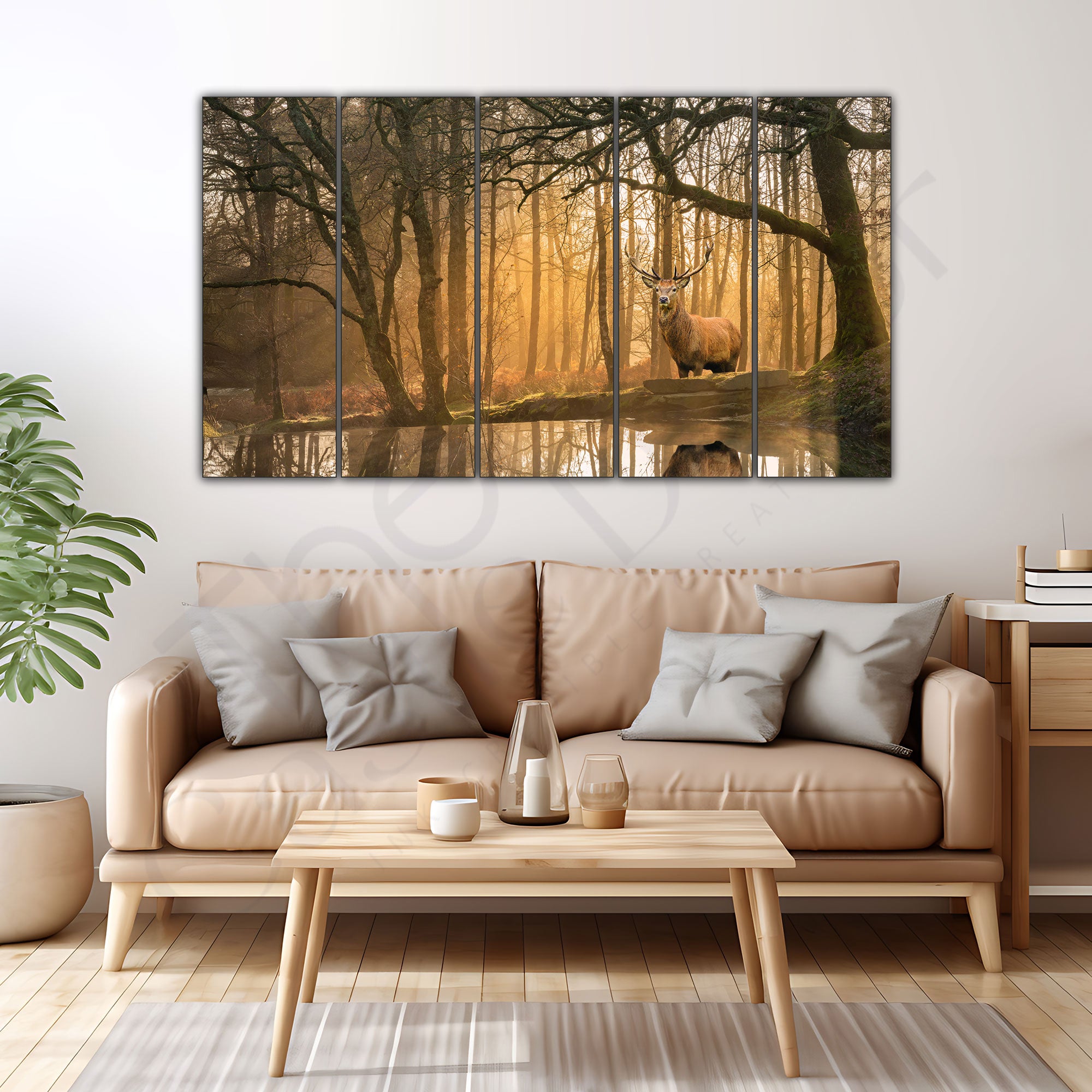 Vaastu Golden Deer Painting with frame Big Size Wall Art for living room,Bedroom,Drawing room,Hotels