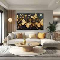 Golden butterflies Canvas painting Big Size Wall Art for living room,Bedroom,Drawing room,Hotels