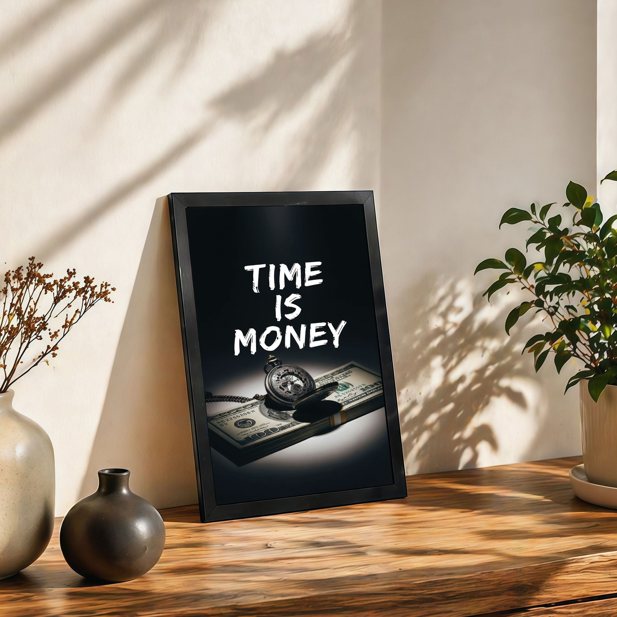 The Castle Decor Time is Money Motivational Wall Art Frame | Success Quote Poster for Office, Business, Trading Room | Premium HD Print with Sparkle Finish