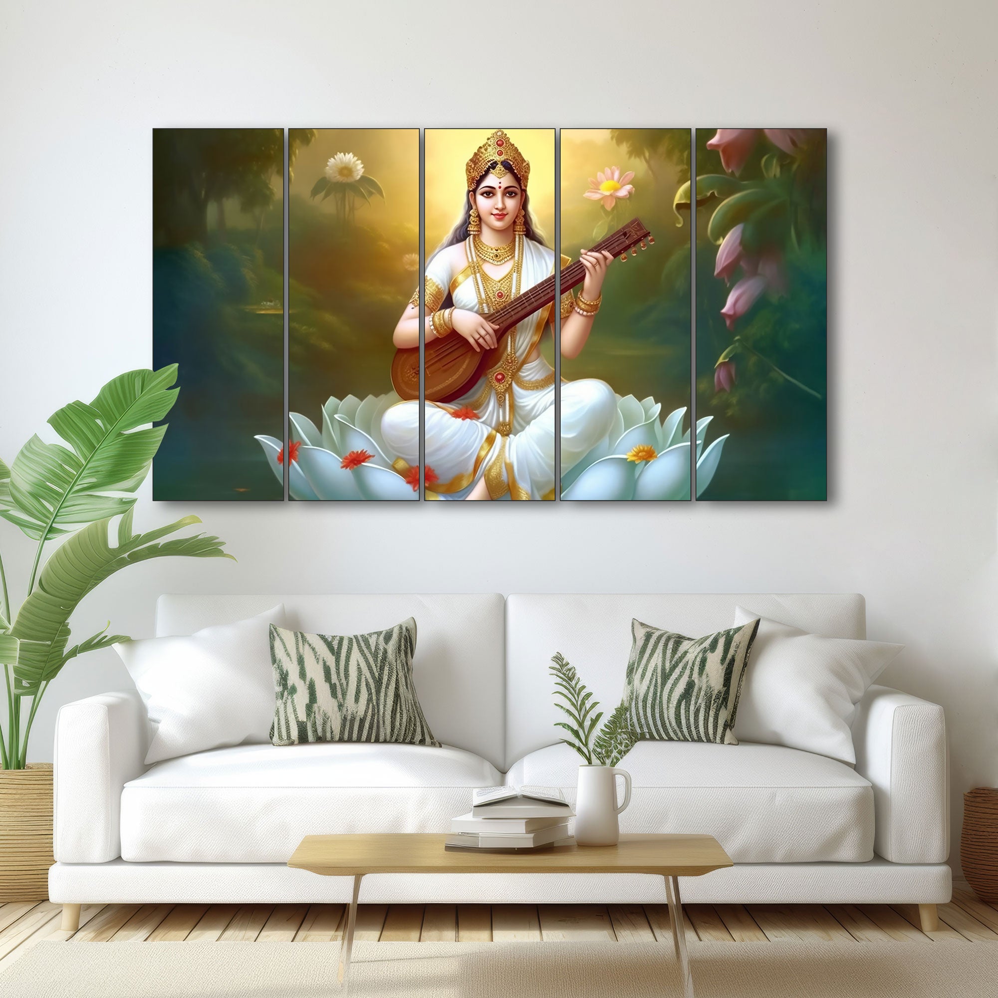 Goddess Saraswati ji Painting with frame Big Size Wall Art for living room,Bedroom,Drawing room,Hotels 27x48"
