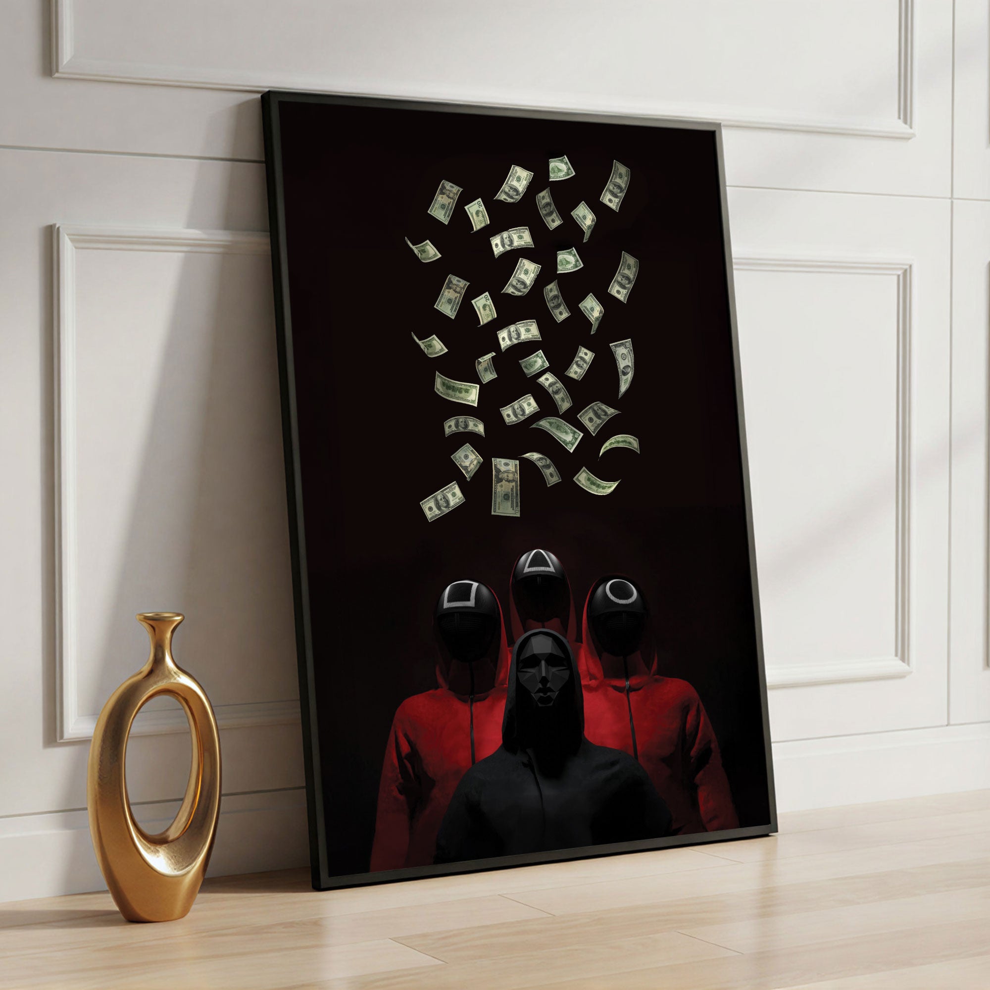 The Castle Decor Money Heist Style Wall Art – Abstract Masked Figures Street Art, Premium Sparkle Finish Wall Décor, 20×30 Inch for Home & Office