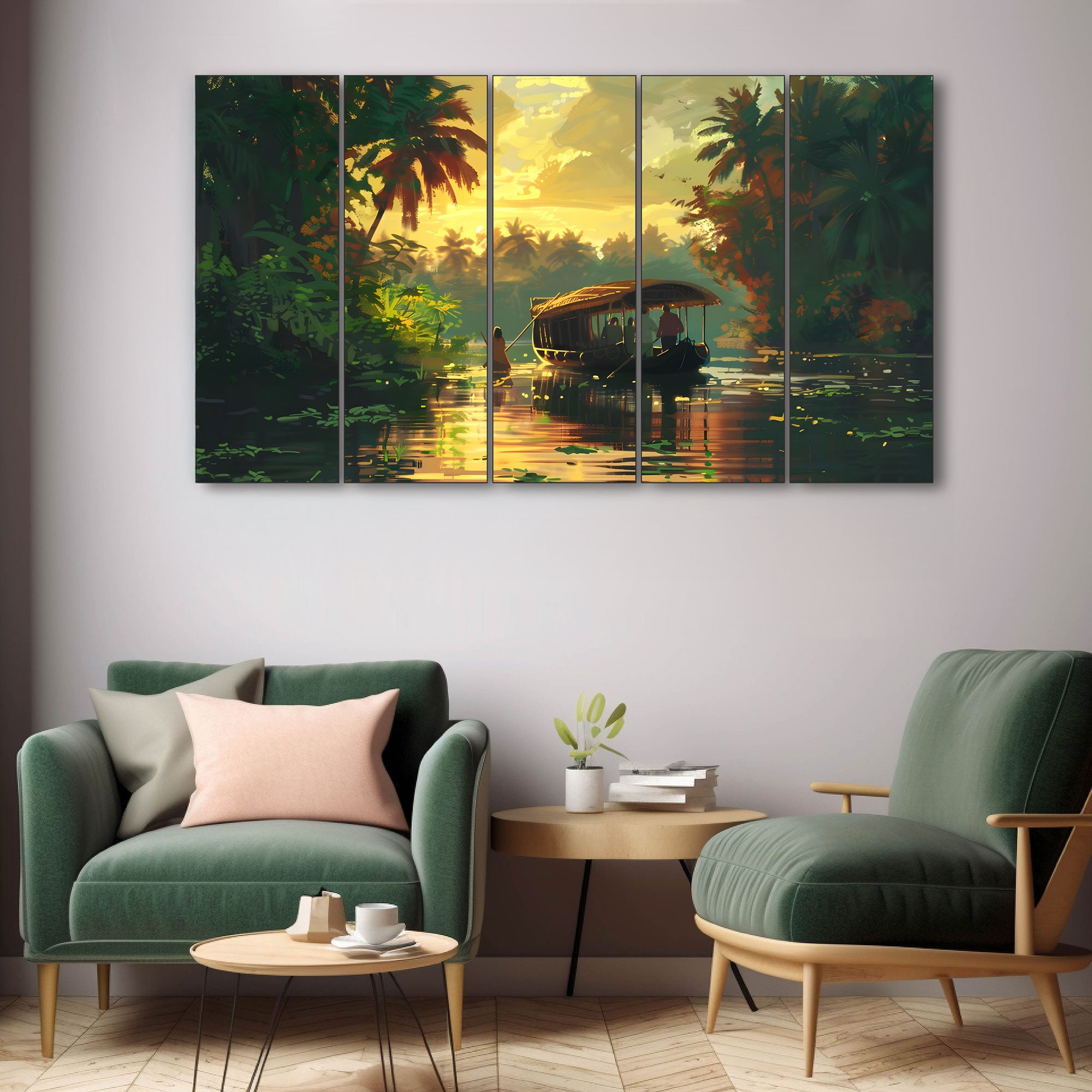 Kerala Boat Painting with frame Big Size Wall Art for living room,Bedroom,Drawing room,Hotels
