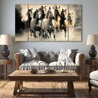 Vaastu 7 Running Horses Painting with frame Big Size Wall Art for living room,Bedroom,Drawing room,Hotels