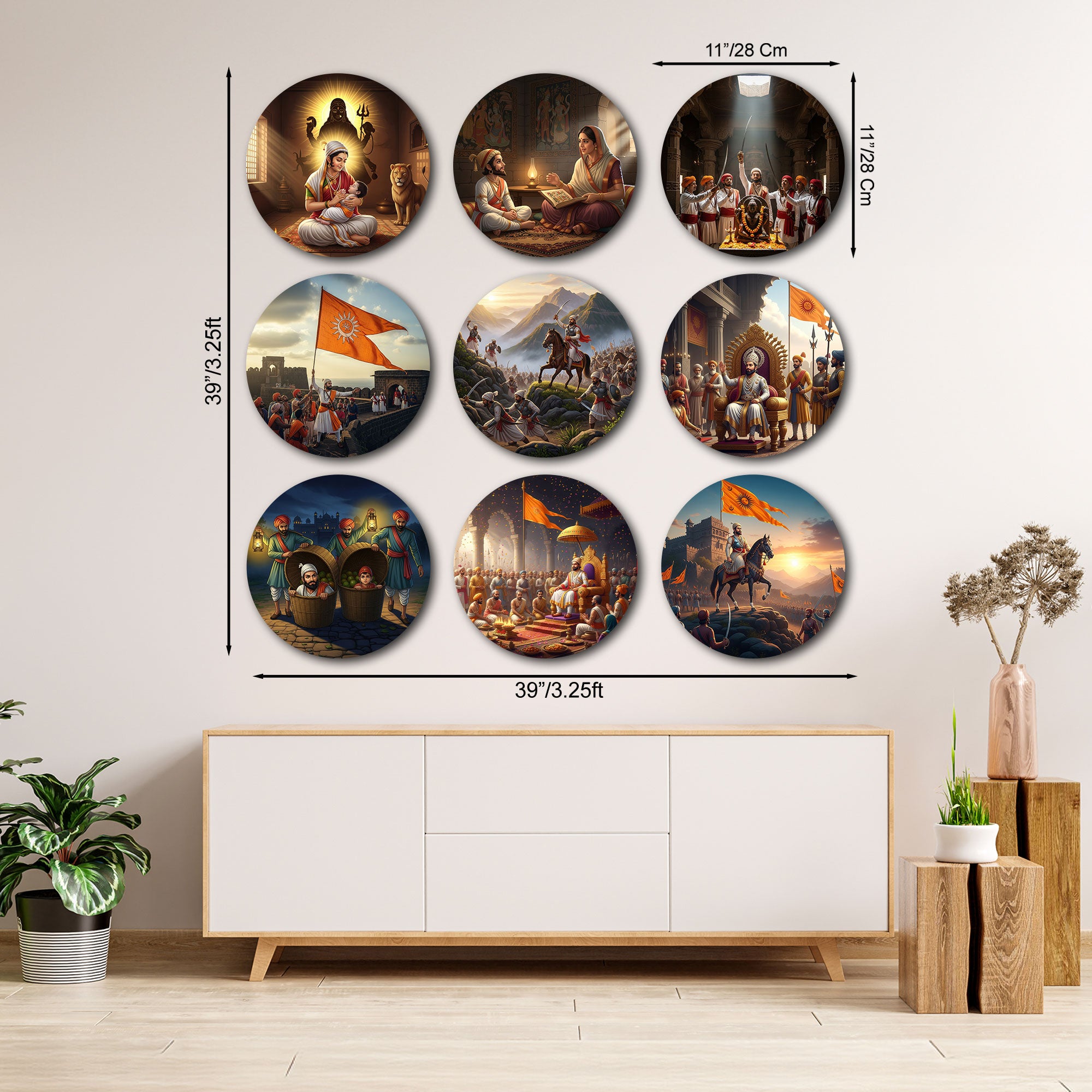 Chhatrapati Shivaji Maharaj Wall Plate Set – Historical Decorative Round Art Plates (Set of 9)