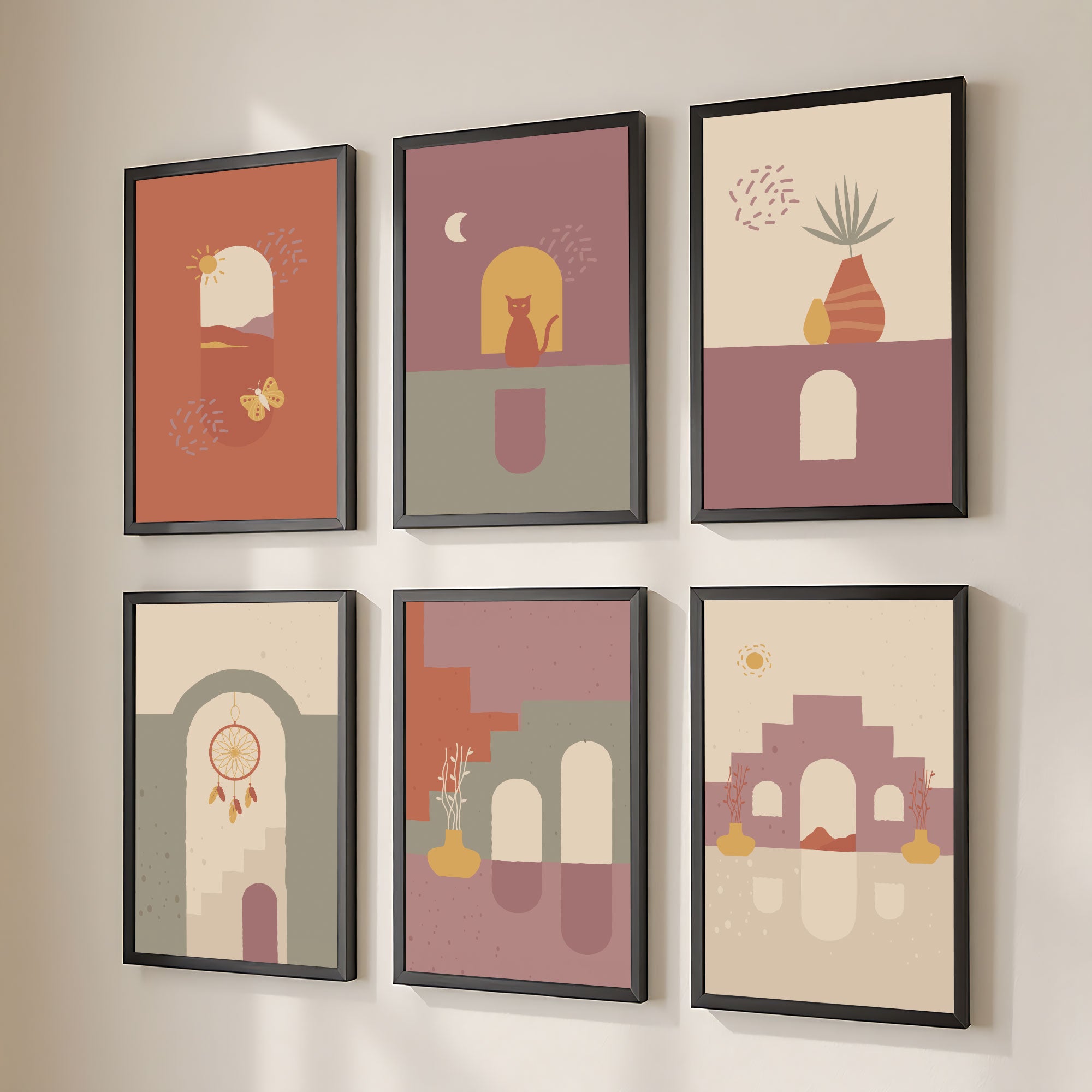 The Castle Decor Boho Wall Art for Living Room Big Size | Framed Abstract Botanical Paintings for Living Room & Bedroom | Modern Home Decoration & Perfect Gifting Option | Set of 6 (11×17 Inch Each)2
