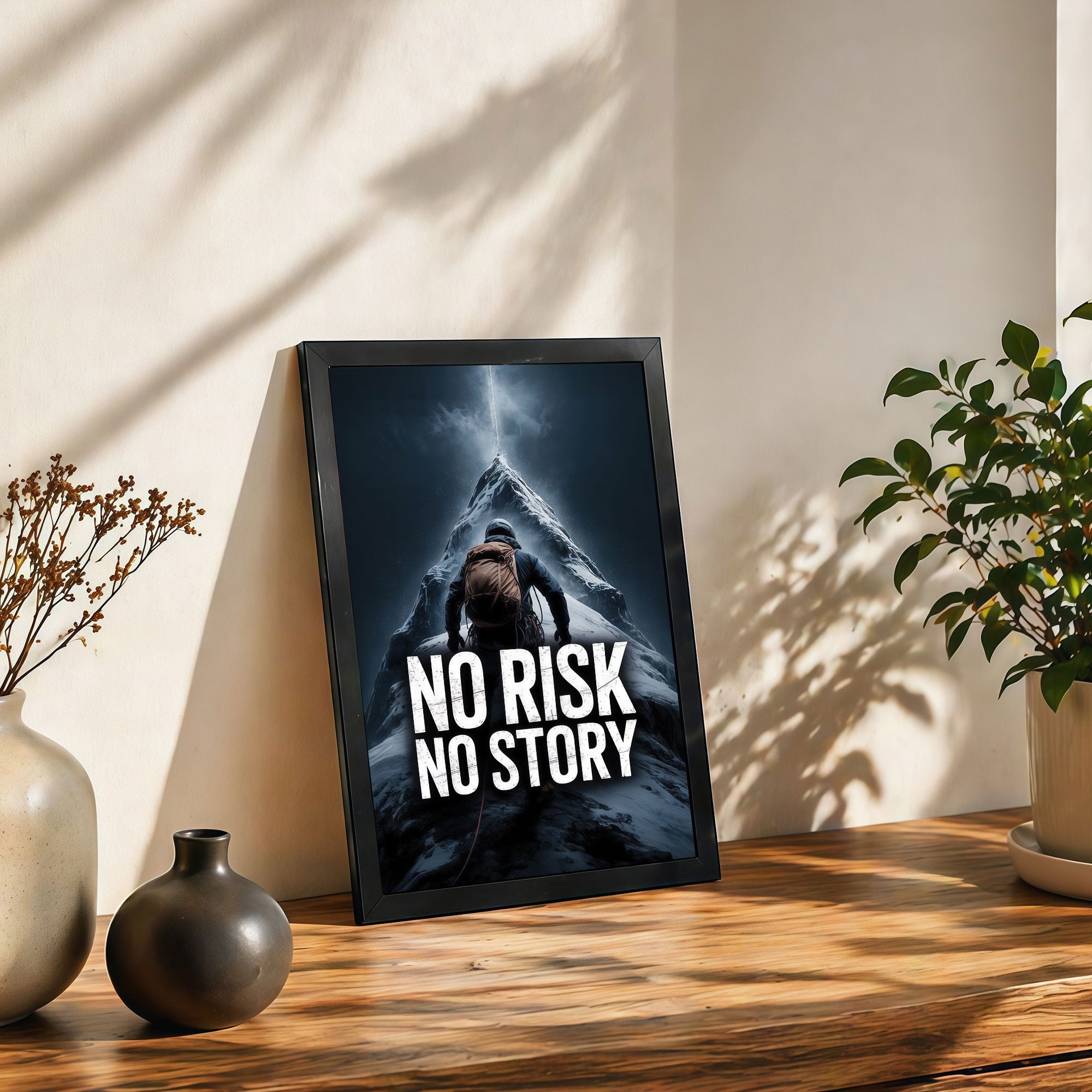 The Castle Decor No Risk No Story Motivational Wall Art Frame | Inspirational Quote Climbing Poster for Office, Gym & Study Room Decor