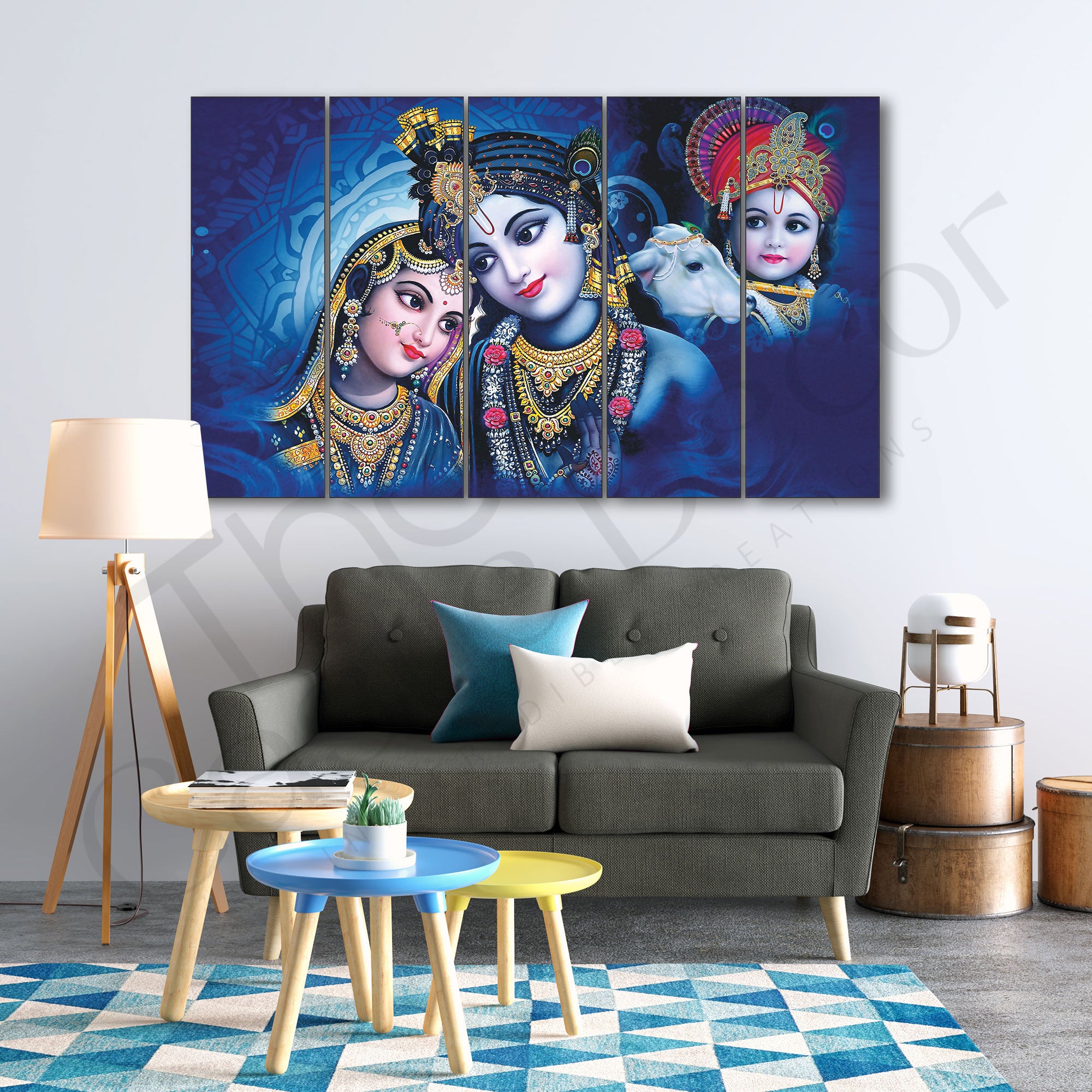 The Castle Decor Radha Krishna Wall Painting for Living Room Big Size - Radha Krishna Painting Wall Decor for Bedroom, Office, Hotels - Peaceful Digital Painting Wooden Framed for Gifting