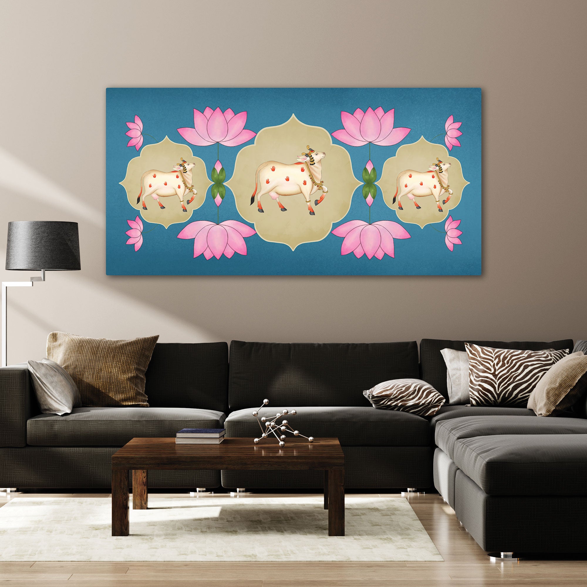 Cow Canvas painting with frame Big Size Wall Art for living room,Bedroom,Drawing room,Hotels