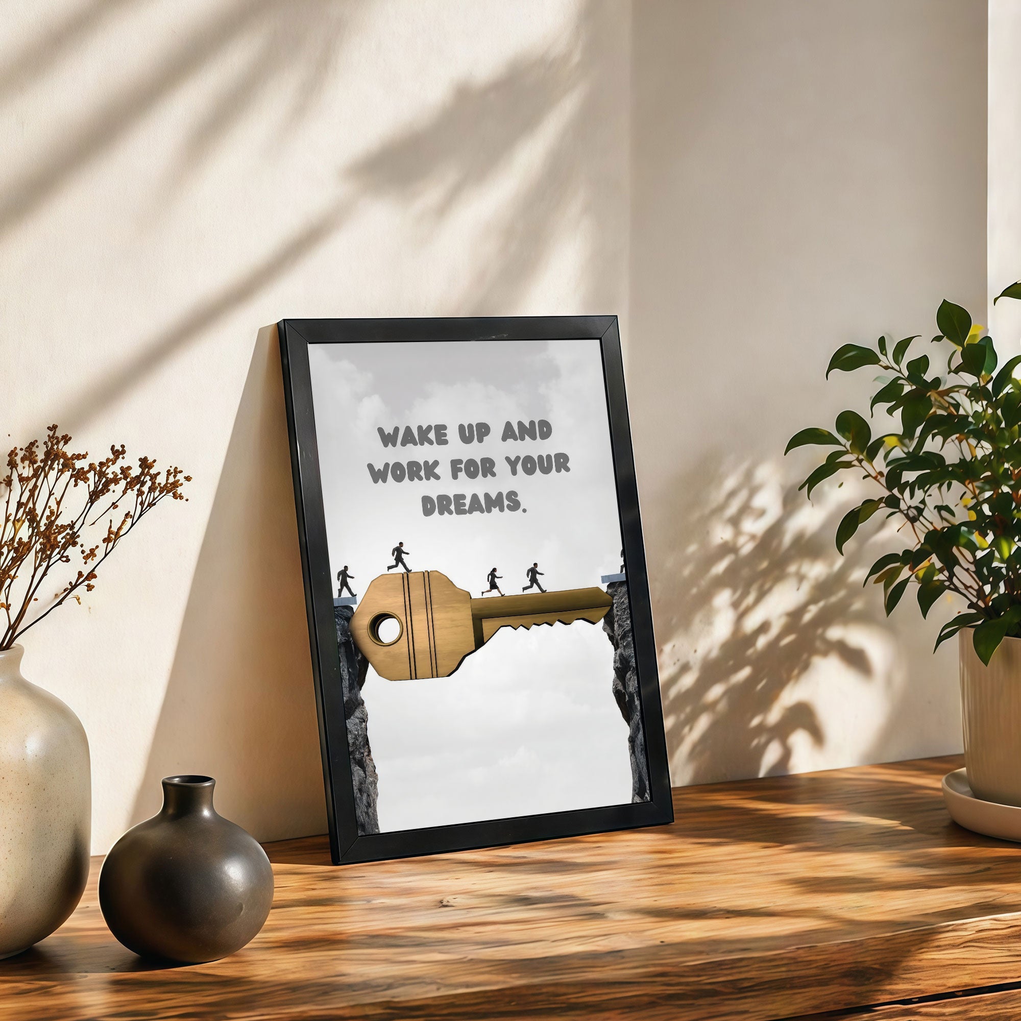 The Castle Decor Wake Up And Work For Your Dreams Wall Art Frame | Inspirational Success Quote Poster for Office & Study Decor