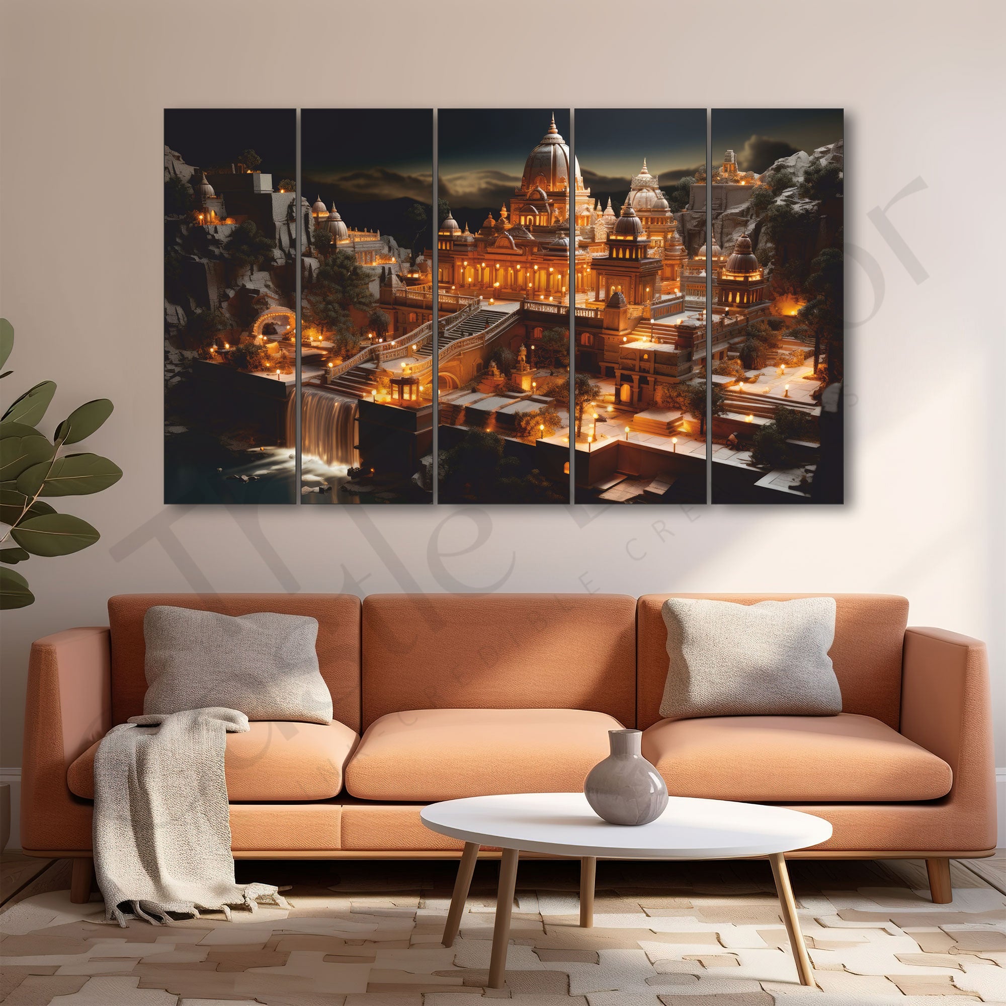 Ram Mandir Painting Set of 5 for Home Decoration 27x48"