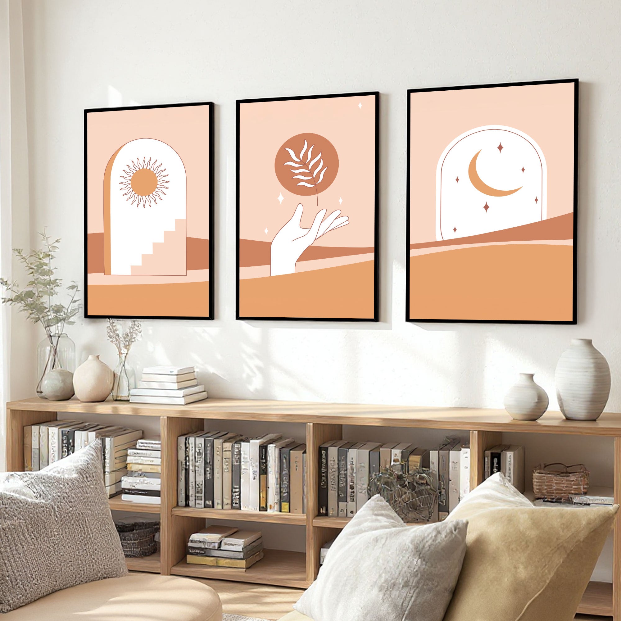 The Castle Decor Boho Wall Art for Living Room Big Size | Framed Abstract Botanical Paintings for Living Room & Bedroom | Modern Home Decoration & Perfect Gifting Option | Set of 3 (11×17 Inch Each) -9