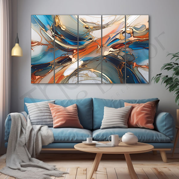 Marble Abstract.Set of 5 Big Size Multiple Frames Wall Art Painting for living room,Bedroom,Drawing room,Hotels-Wooden Framed-Digital Painting 27x48