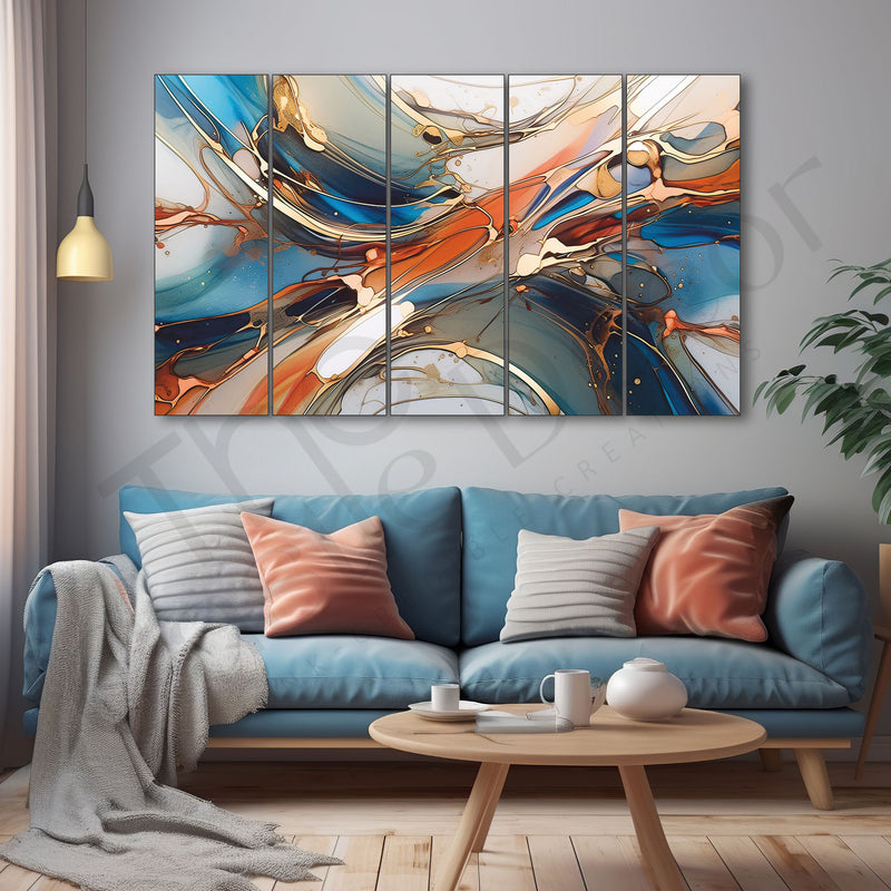 Marble Abstract.Set of 5 Big Size Multiple Frames Wall Art Painting for living room,Bedroom,Drawing room,Hotels-Wooden Framed-Digital Painting