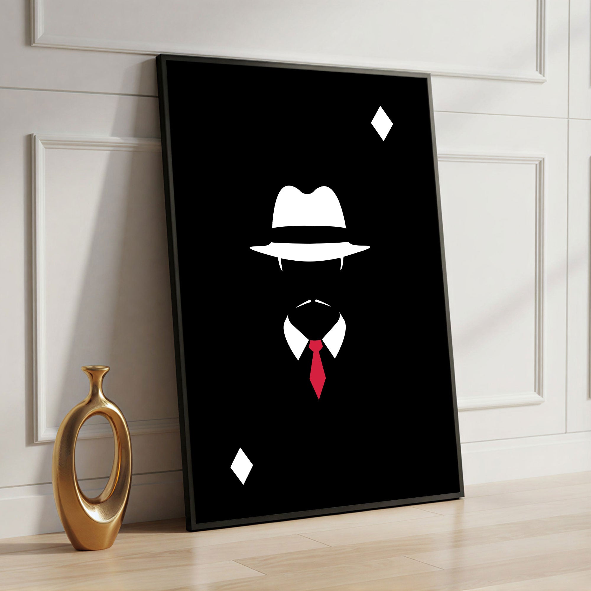 The Castle Decor Minimalist Mafia Style Wall Art, Classic Hat Suit Abstract Artwork with Premium Sparkle Finish, 20×30 Inch Wall Décor for Office & Studio