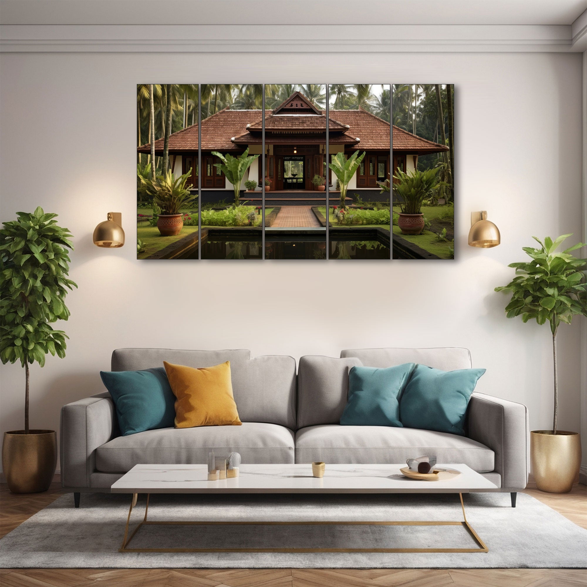 Kerala House Painting with frame Big Size Wall Art for living room,Bedroom,Drawing room,Hotels