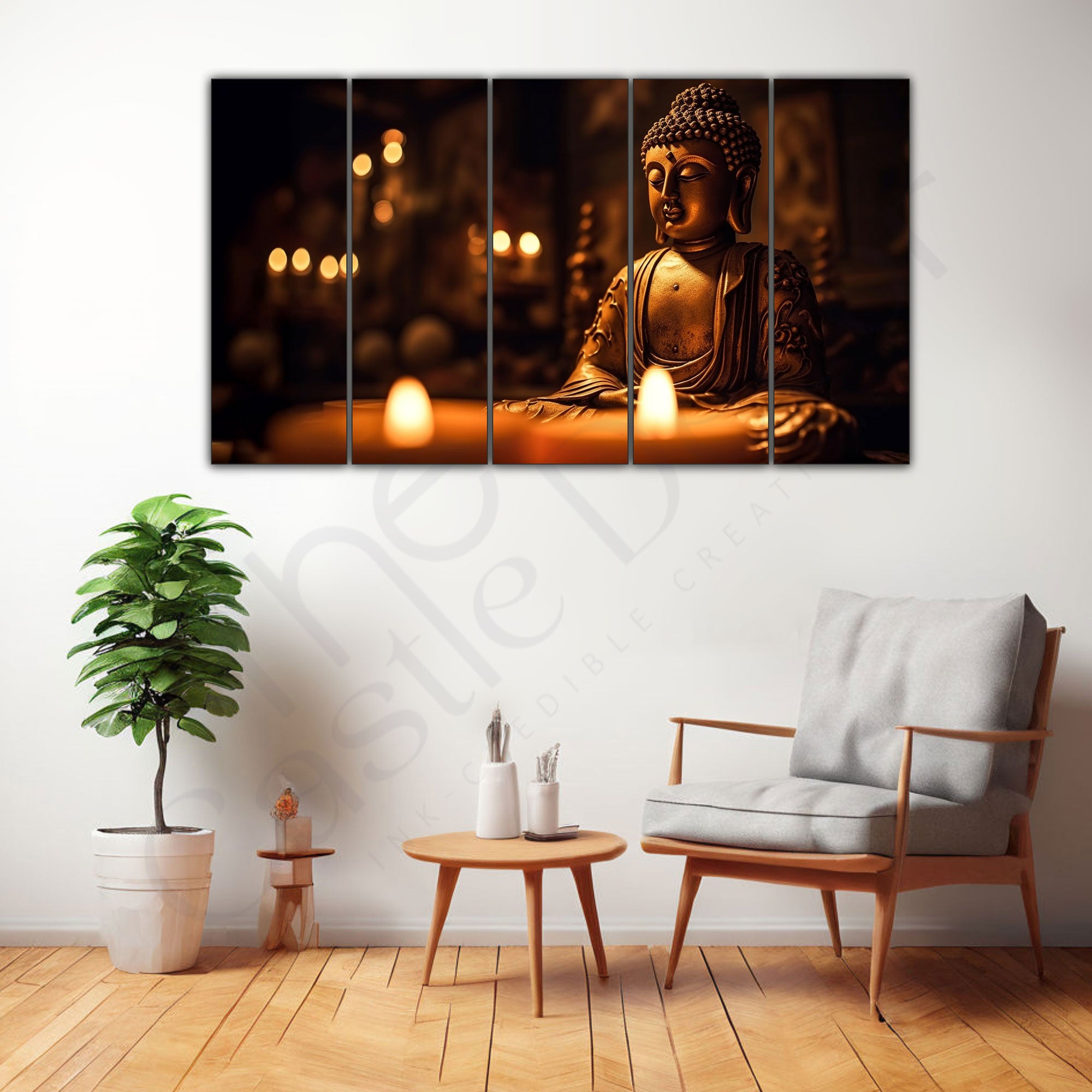 Meditating Budha Painting Set of 5 for Home Decoration