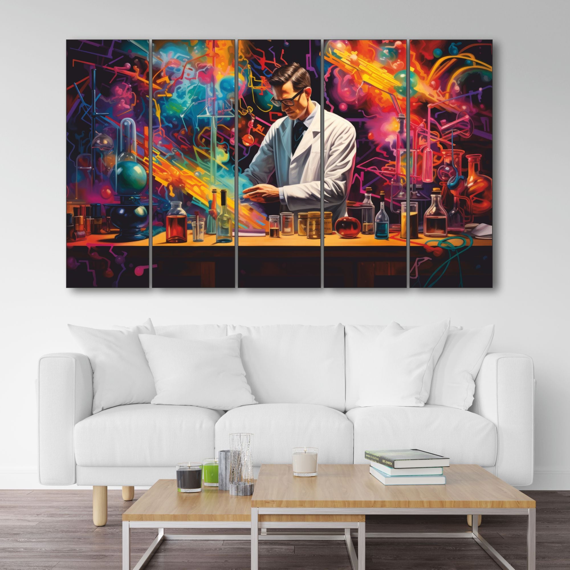 Doctor's lab Set of 5 Big Size Multiple Frames Wall Art Painting for living room,Bedroom,Drawing room,Hotels-Wooden Framed-Digital Painting