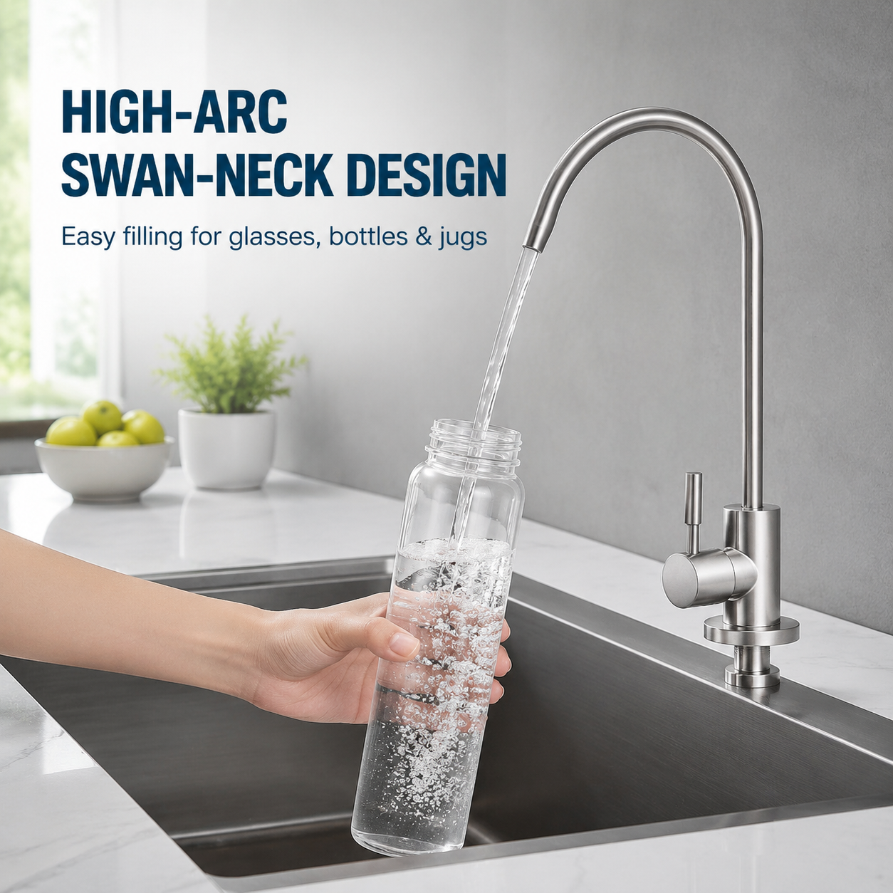 The Castle Decor Swan Neck RO Faucet for Under Sink Water Purifier | High Arc Drinking Water Tap with Single Lever Control, Stainless Steel Finish, Quick Connect Fitting & Installation Kit