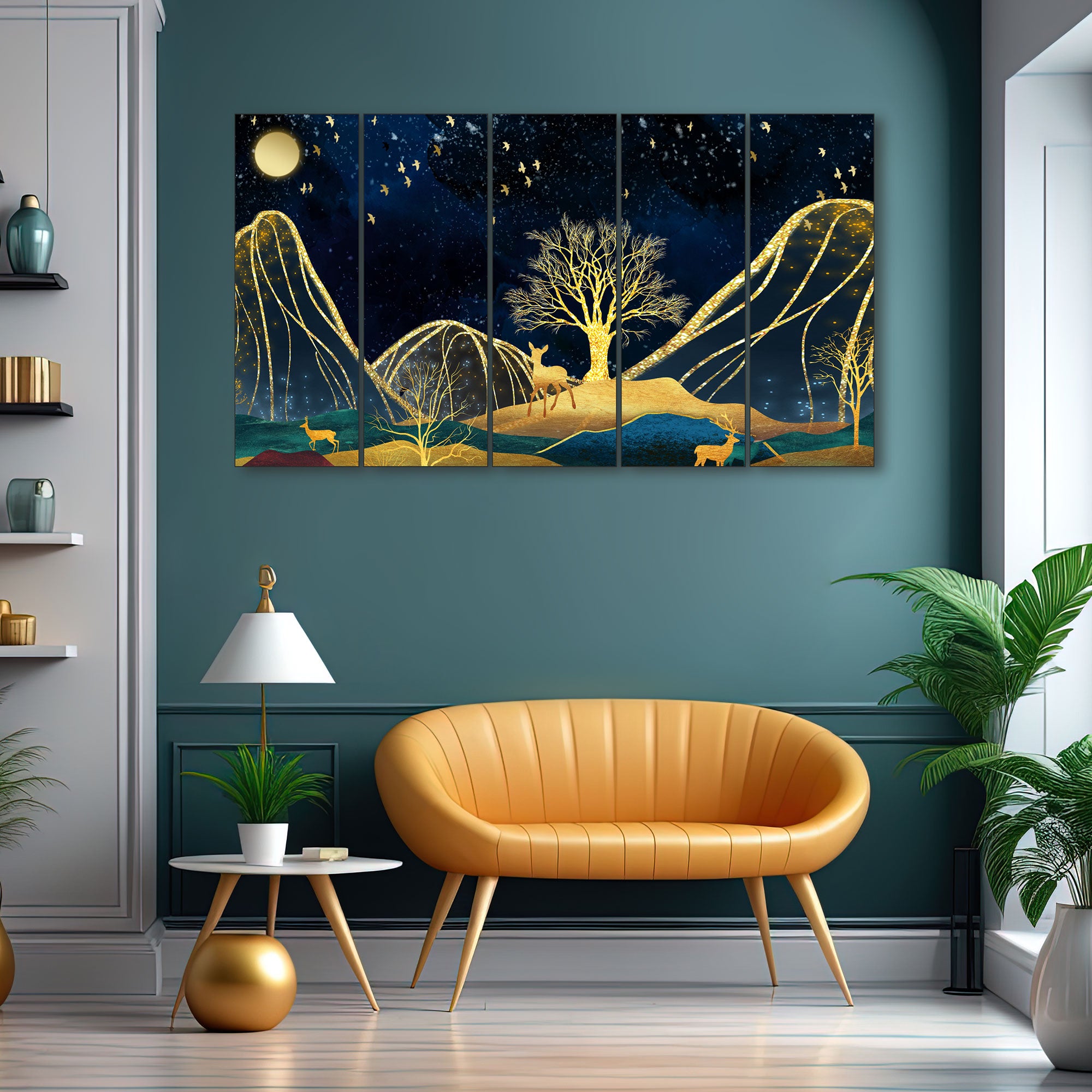 Golden Deer Painting with frame Big Size Wall Art for living room,Bedroom,Drawing room,Hotels