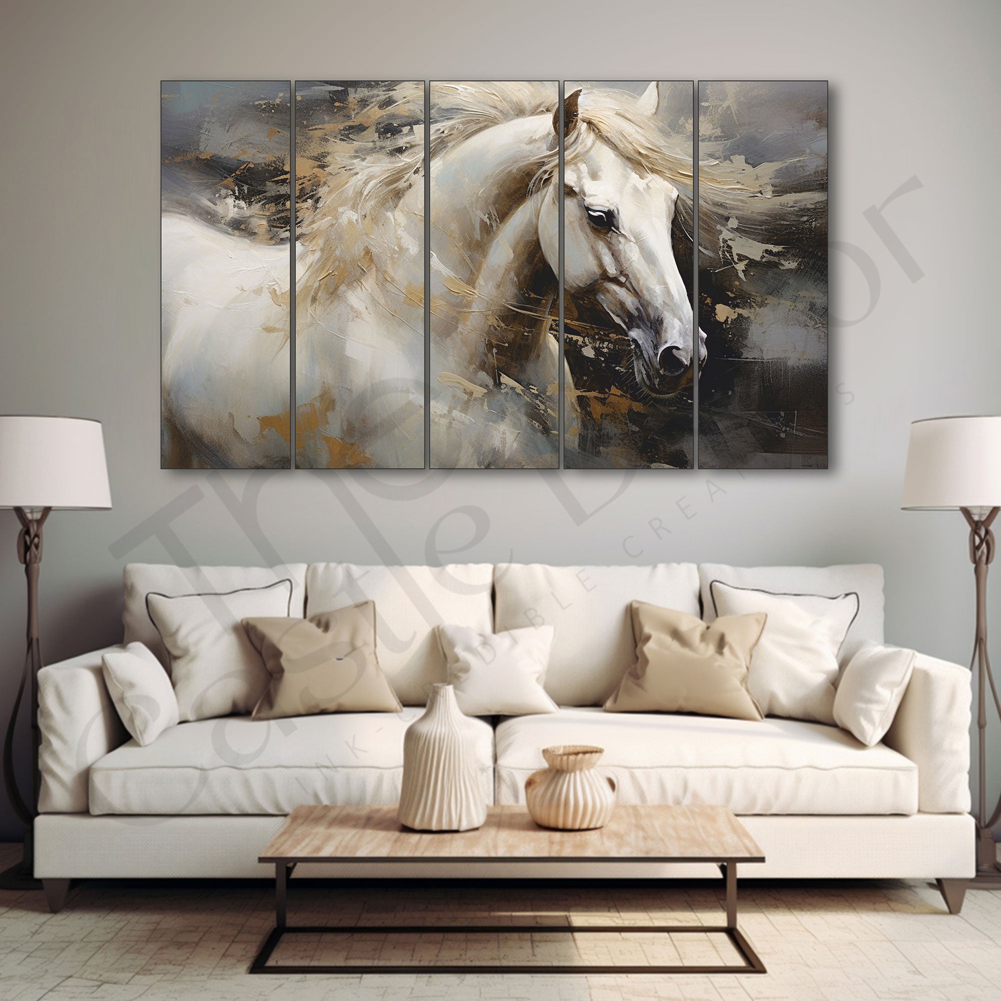 Modern Horse Painting Set of 5 for Home Decoration