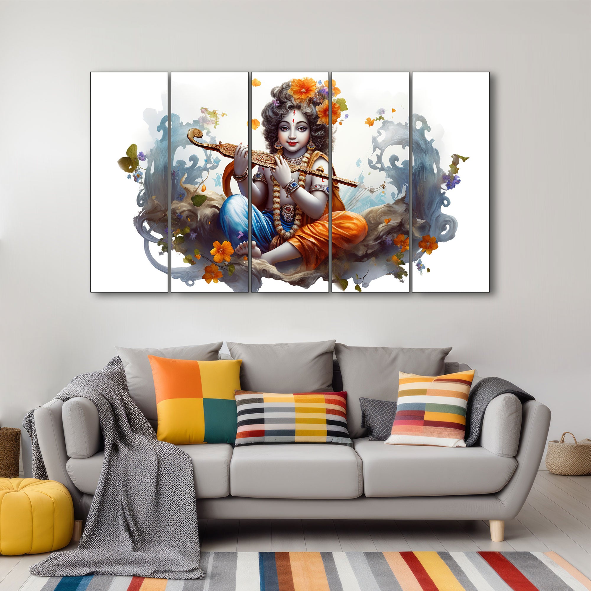 Krishna Ji Painting with frame Big Size Wall Art for living room,Bedroom,Drawing room,Hotels 27x48"
