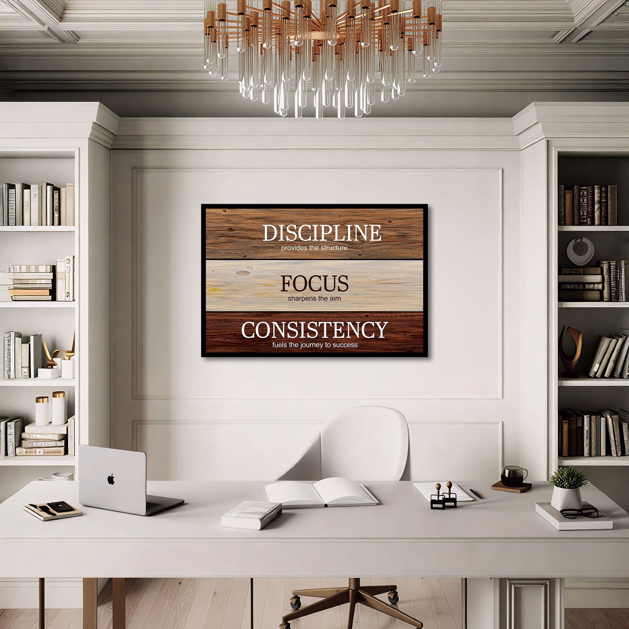 The Castle Decor Motivational Quote Wall Painting – Discipline Focus Consistency Wall Art for Office & Study Room | 20x30 Inch Inspirational Sparkle Lamination with Black Fiber Frame