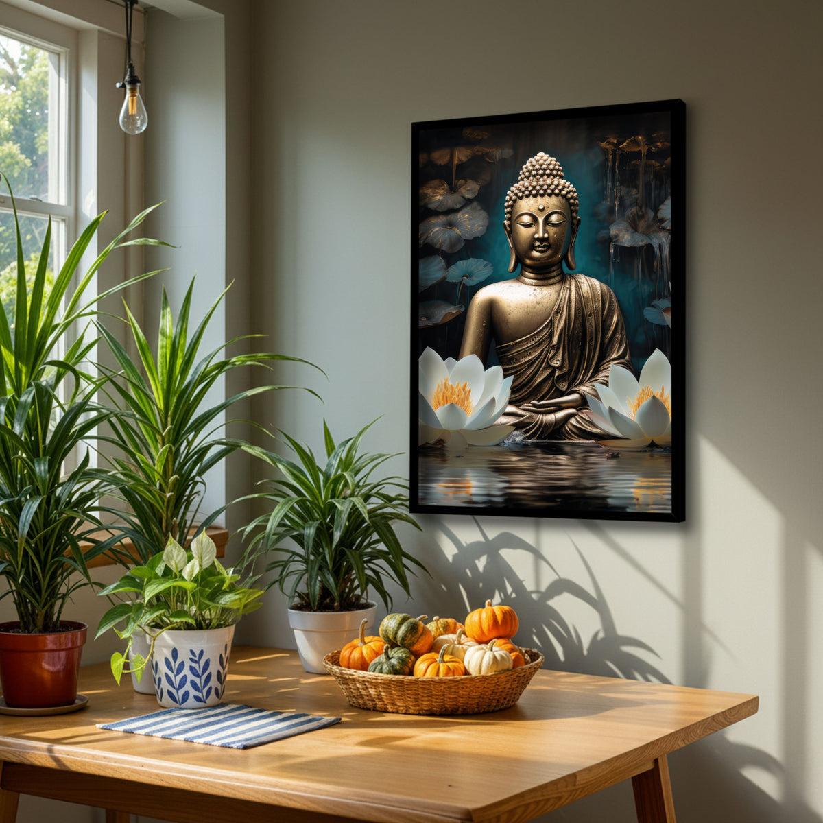 The Castle Decor Lord Buddha Wall Painting | Premium Buddha Wall Art for Living Room & Bedrooze Framed Home Decoration | Multicolor Textured Buddha Painting (20x30 Inch)-2m | Big Si