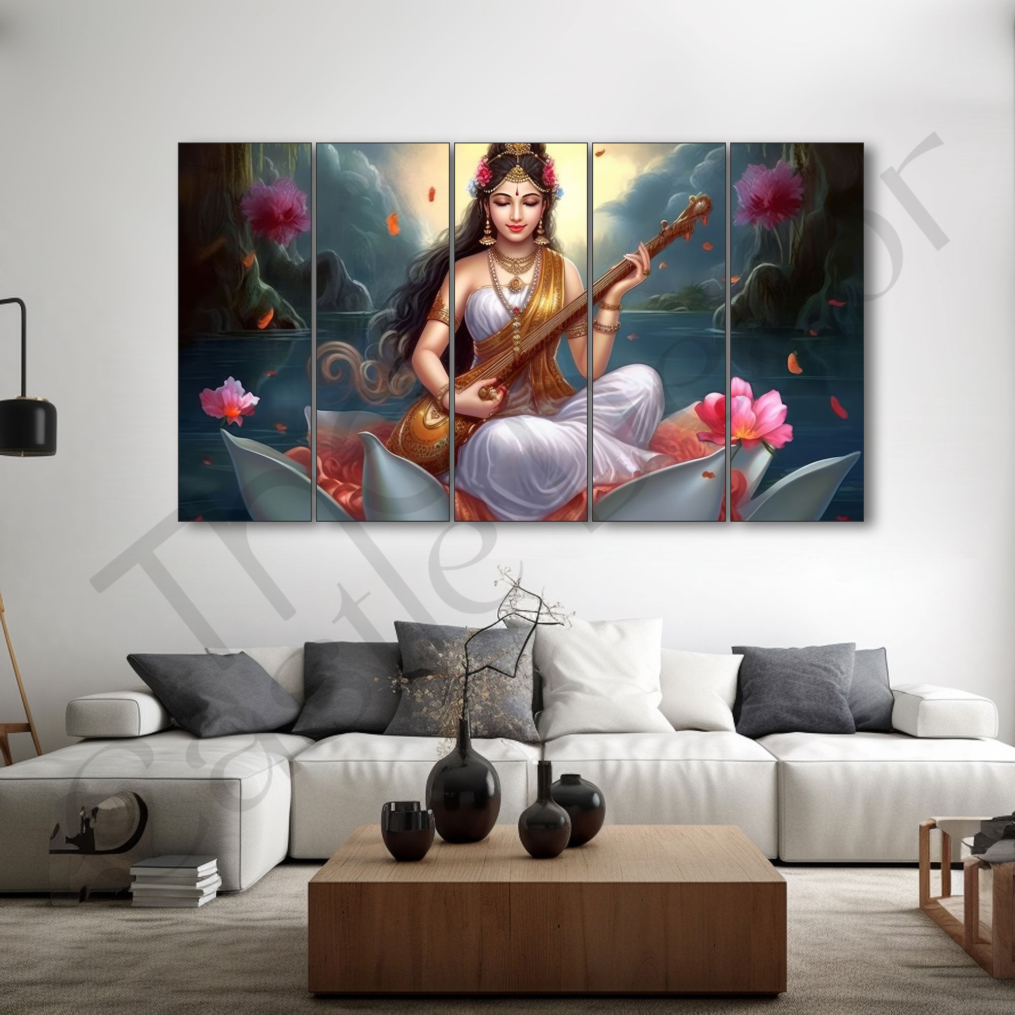 Goddess Saraswati ji Painting with frame Big Size Wall Art for living room,Bedroom,Drawing room,Hotels