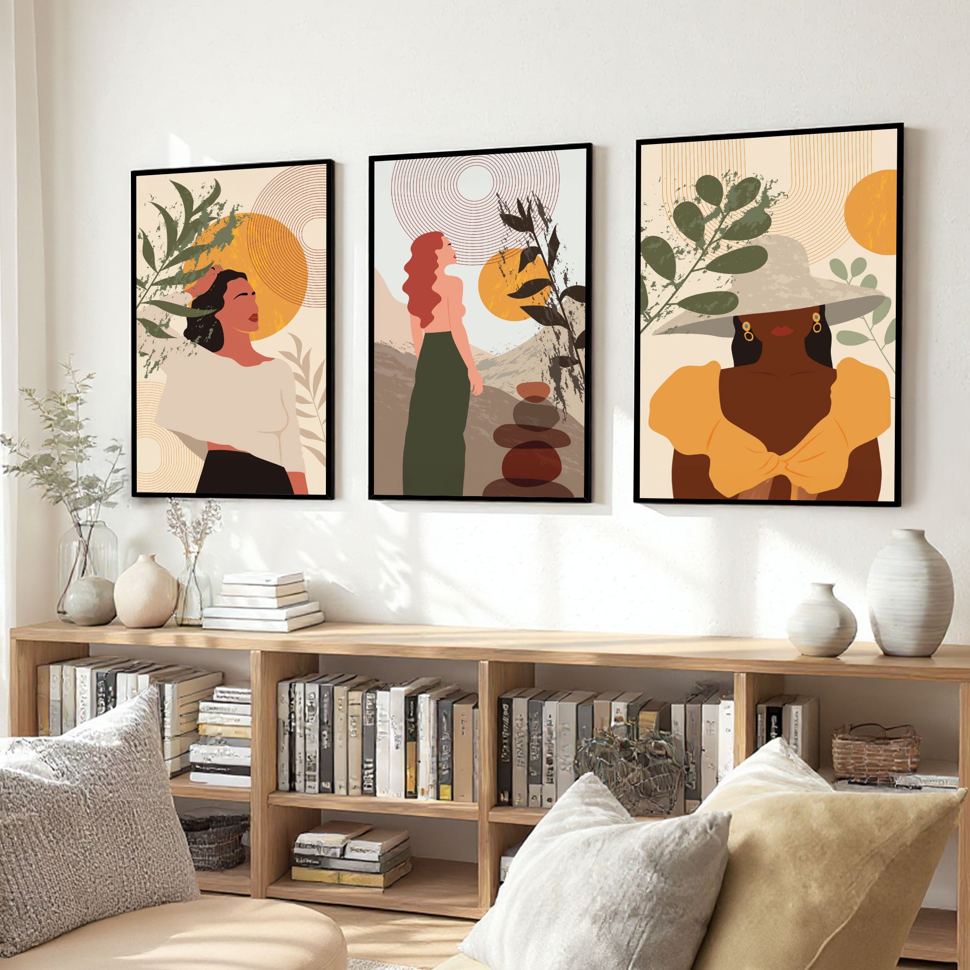 The Castle Decor Boho Wall Art for Living Room Big Size | Framed Abstract Botanical Paintings for Living Room & Bedroom | Modern Home Decoration & Perfect Gifting Option | Set of 3 (11×17 Inch Each) –4