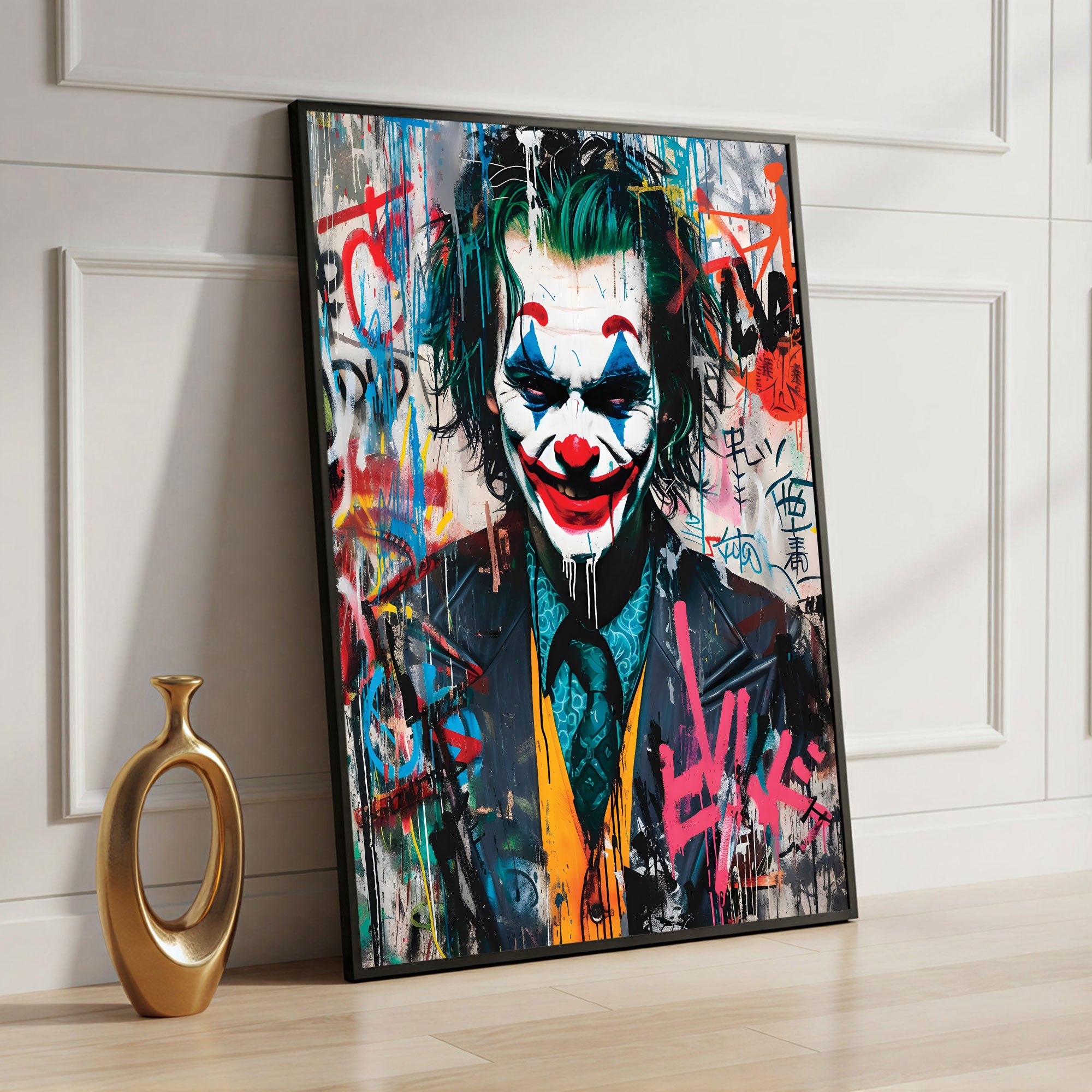 The Castle Decor Joker Graffiti Wall Art – Dark Pop Art Street Style Portrait with Premium Sparkle Finish, 20×30 Inch Wall Décor for Man Cave & Creative Room