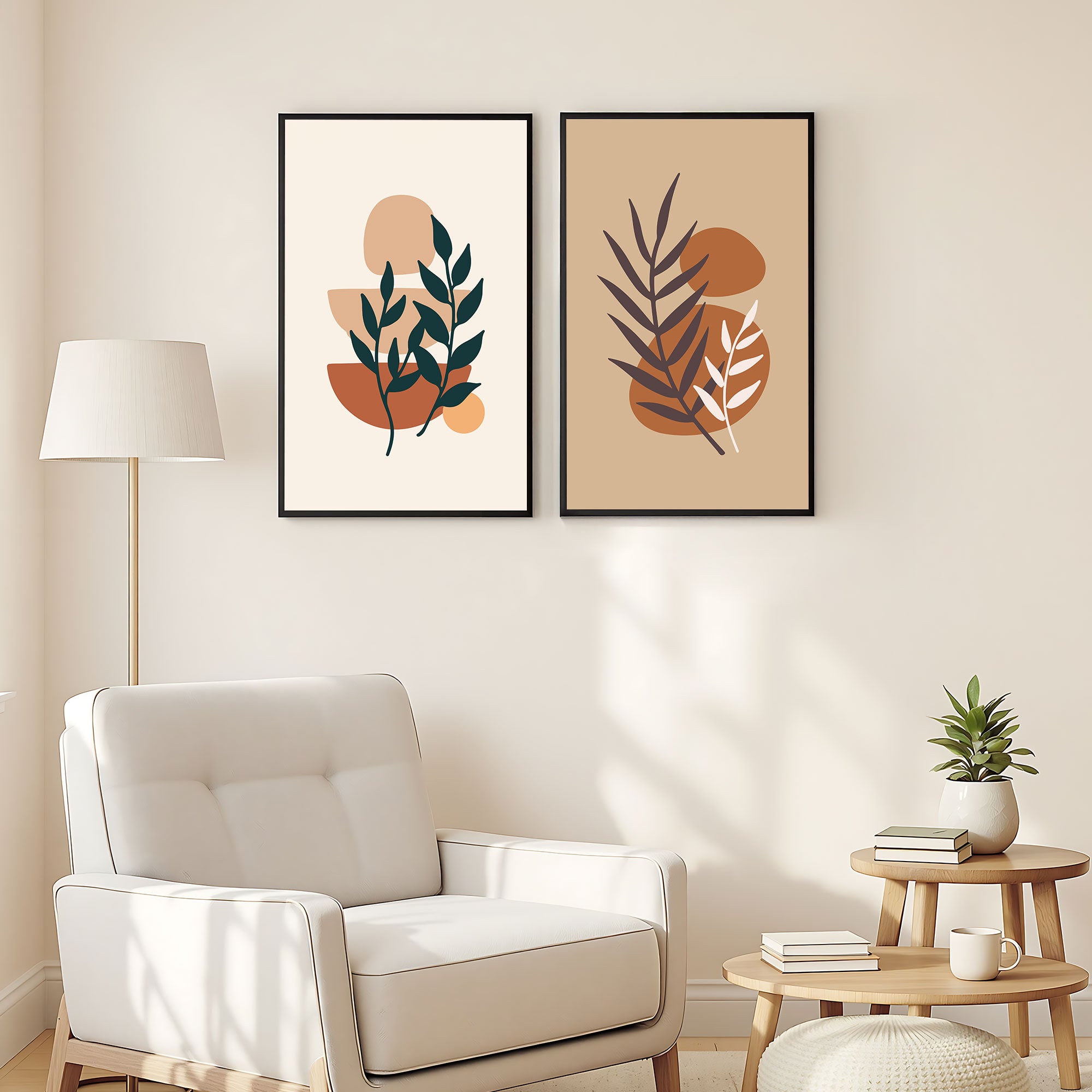 The Castle Decor Boho Wall Art for Living Room Big Size | Framed Abstract Botanical Paintings for Living Room & Bedroom | Modern Home Decoration & Perfect Gifting Option | Set of 2 (11×17 Inch Each)10
