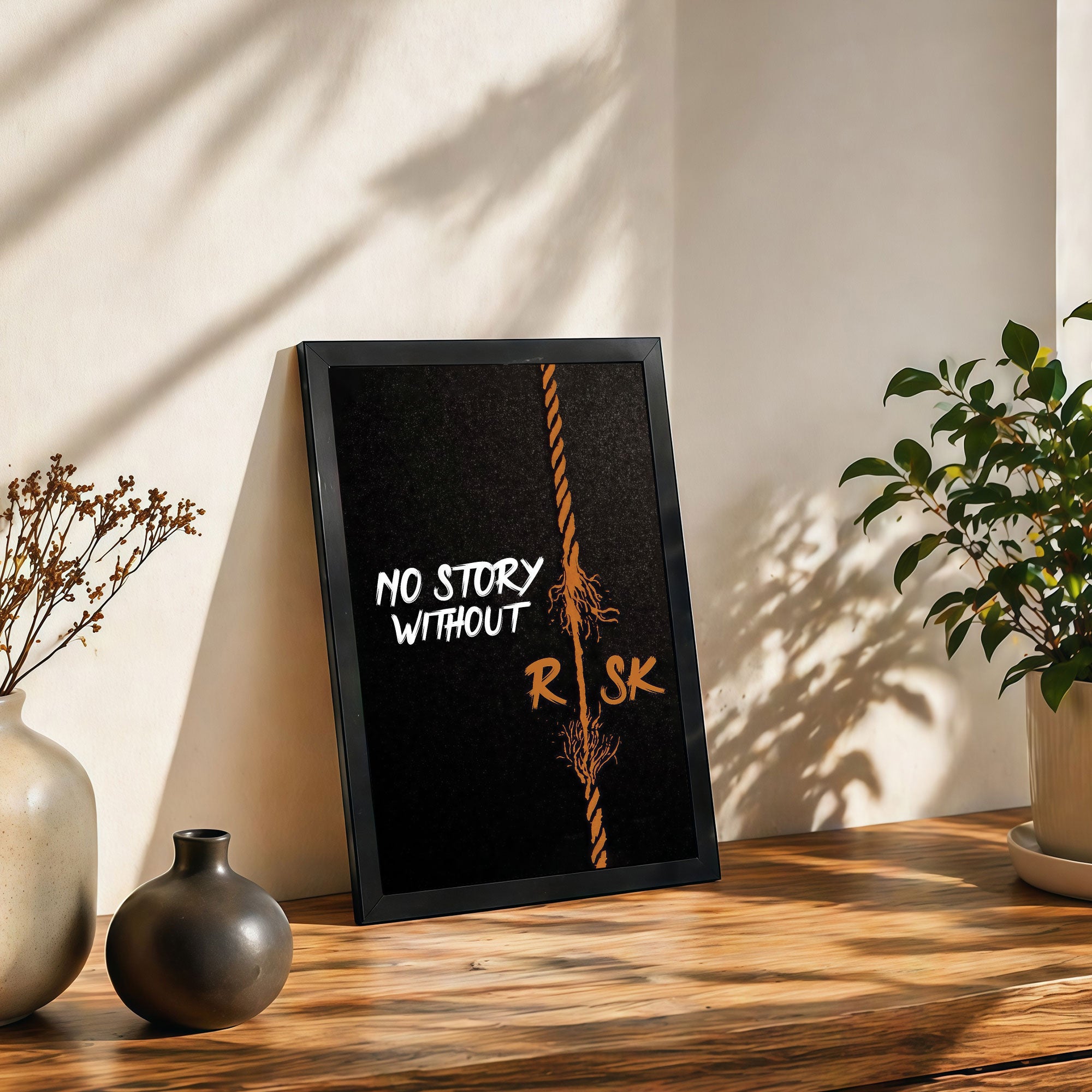 The Castle Decor No Story Without Risk Motivational Wall Art Frame | Inspirational Quote Poster for Office, Gym & Workspace Decor