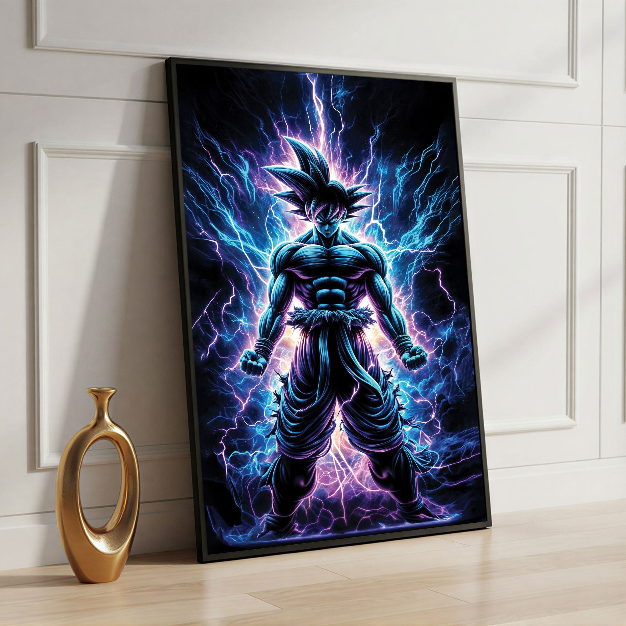 The Castle Decor Anime Thunder Warrior Wall Art, Electric Power Fighter Abstract Artwork with Premium Sparkle Finish, 20×30 Inch Wall Décor for Gaming Room & Studio