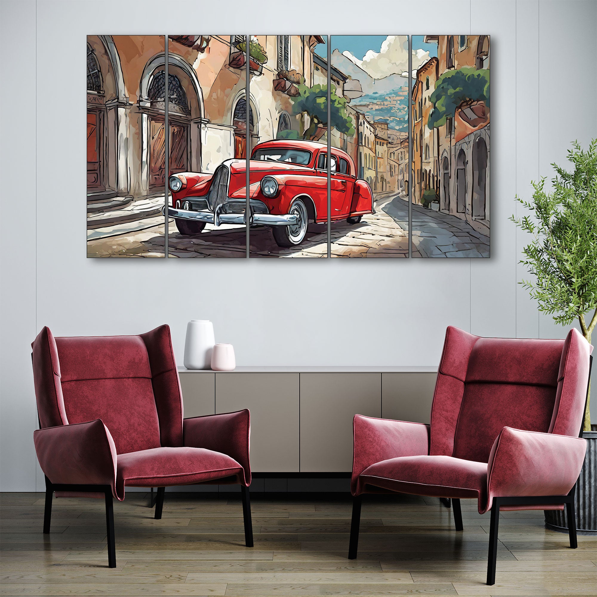 Vintage Car Painting with frame Big Size Wall Art for living room,Bedroom,Drawing room,Hotels