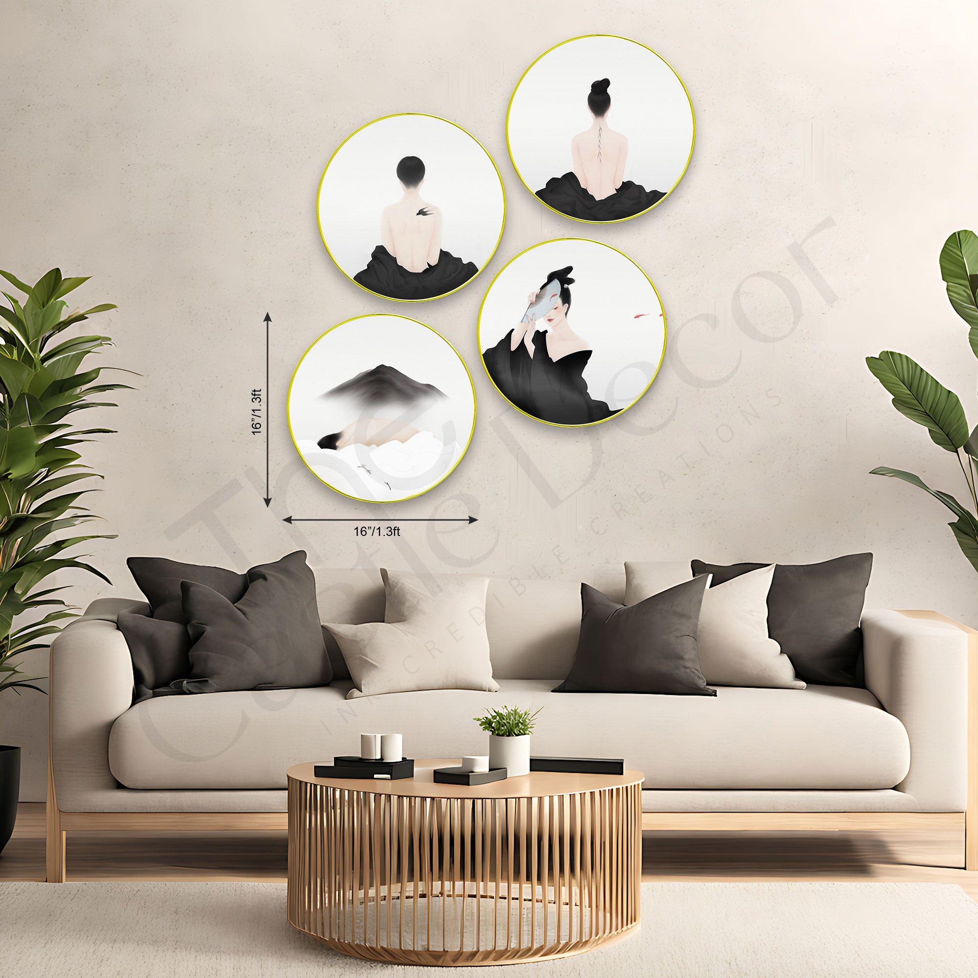 Japanese Sparkle Wooden Wall Plates Set of 4 for Home Decoration Art-76