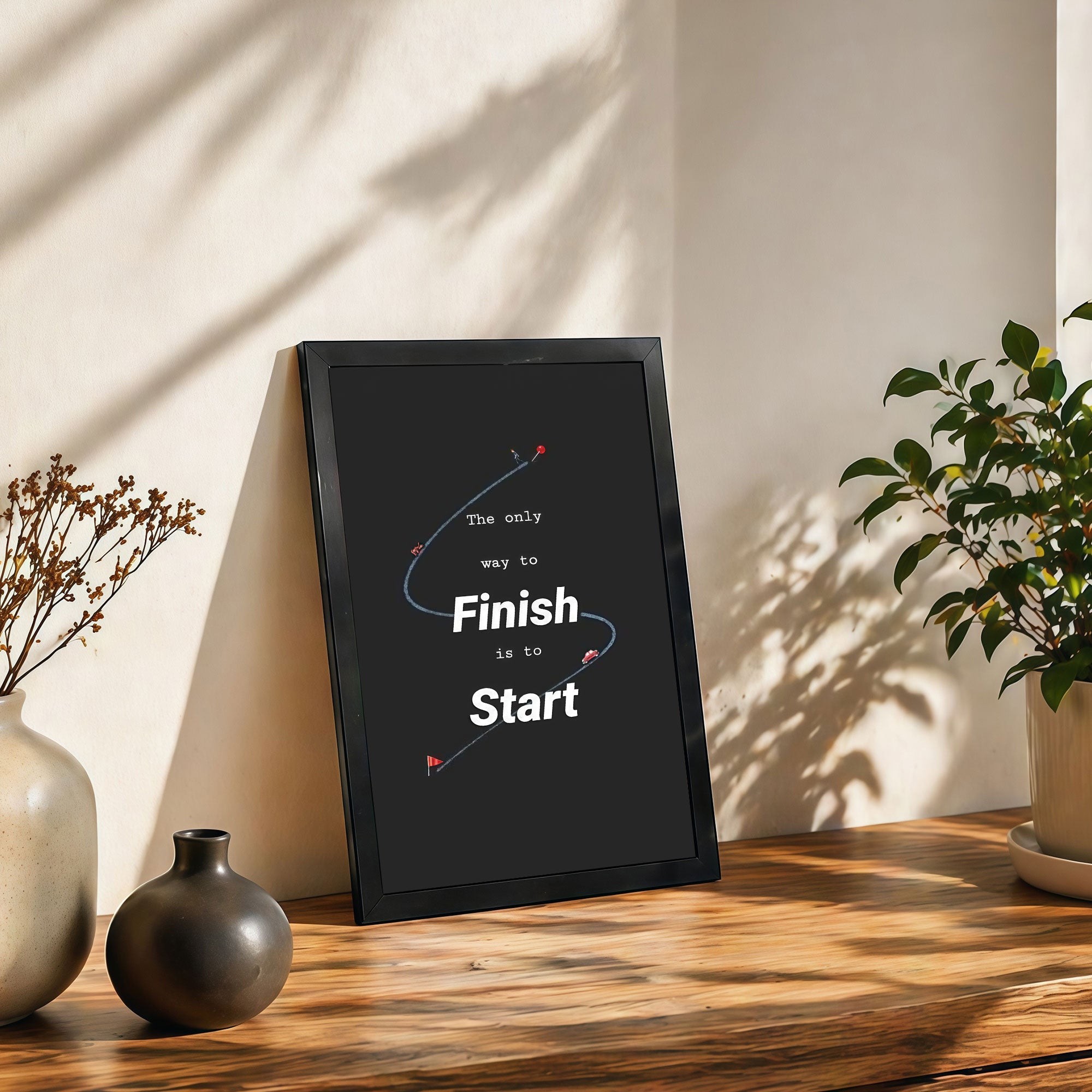 The Castle Decor Motivational Wall Art “The Only Way to Finish is to Start” Frame | Success Quote Poster for Office, Study Room, Gym | Premium HD Print with Sparkle Finish