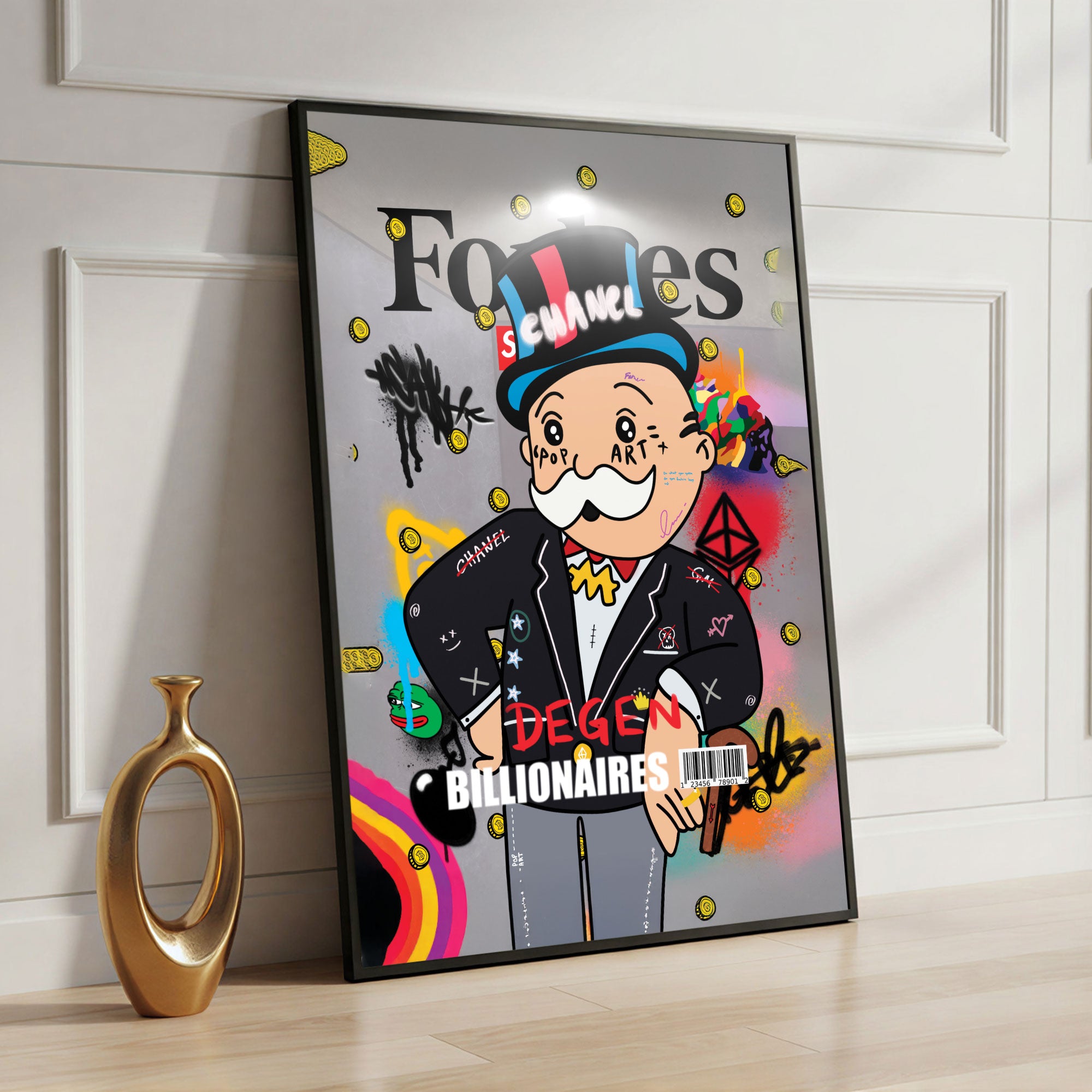 The Castle Decor Pop Art Billionaire Cartoon Wall Art, Luxury Monopoly Style Graffiti Artwork with Sparkle Finish, 20×30 Inch Wall Décor for Office & Man Cave