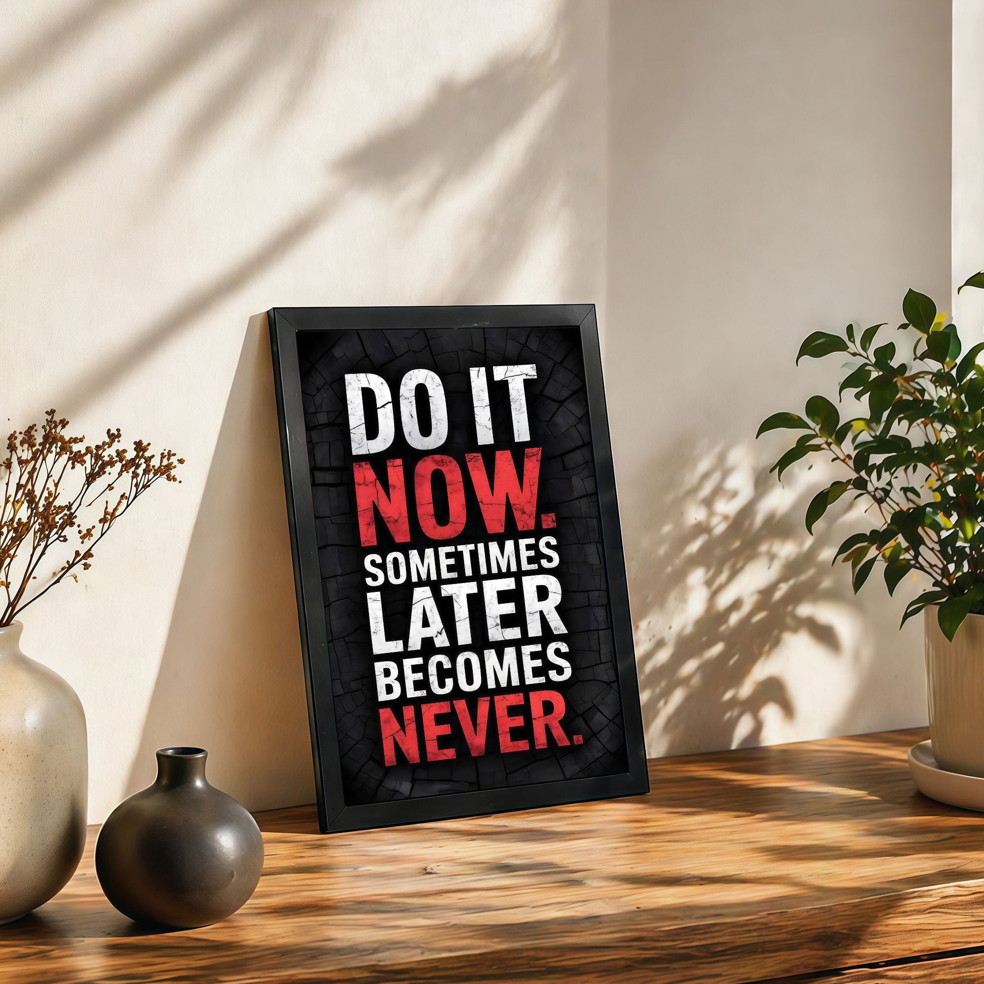 The Castle Decor Do It Now Motivational Wall Art Frame | Procrastination Quote Poster for Office Study & Workspace Decor