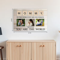 Customizable Mommy Photo Frame Wall Art, Scrabble Letter Design with 3 Photo Slots, You Are The World Quote, 36x24 Inch, Personalized Mother's Day Gift