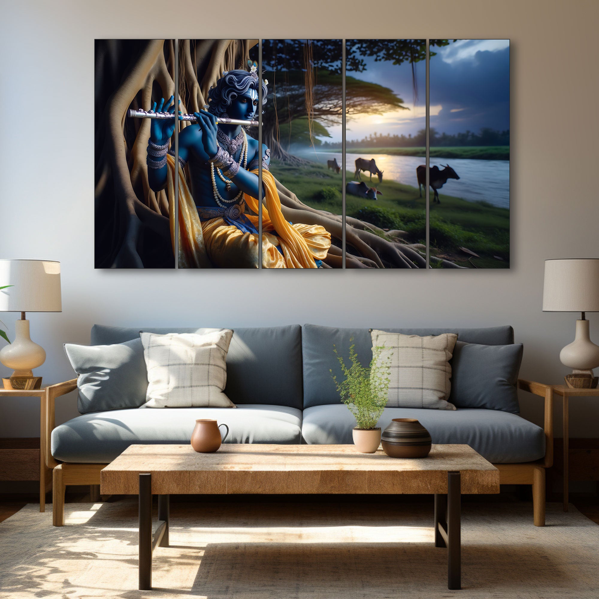 Krishna Ji Painting with frame Big Size Wall Art for living room,Bedroom,Drawing room,Hotels 27x48"