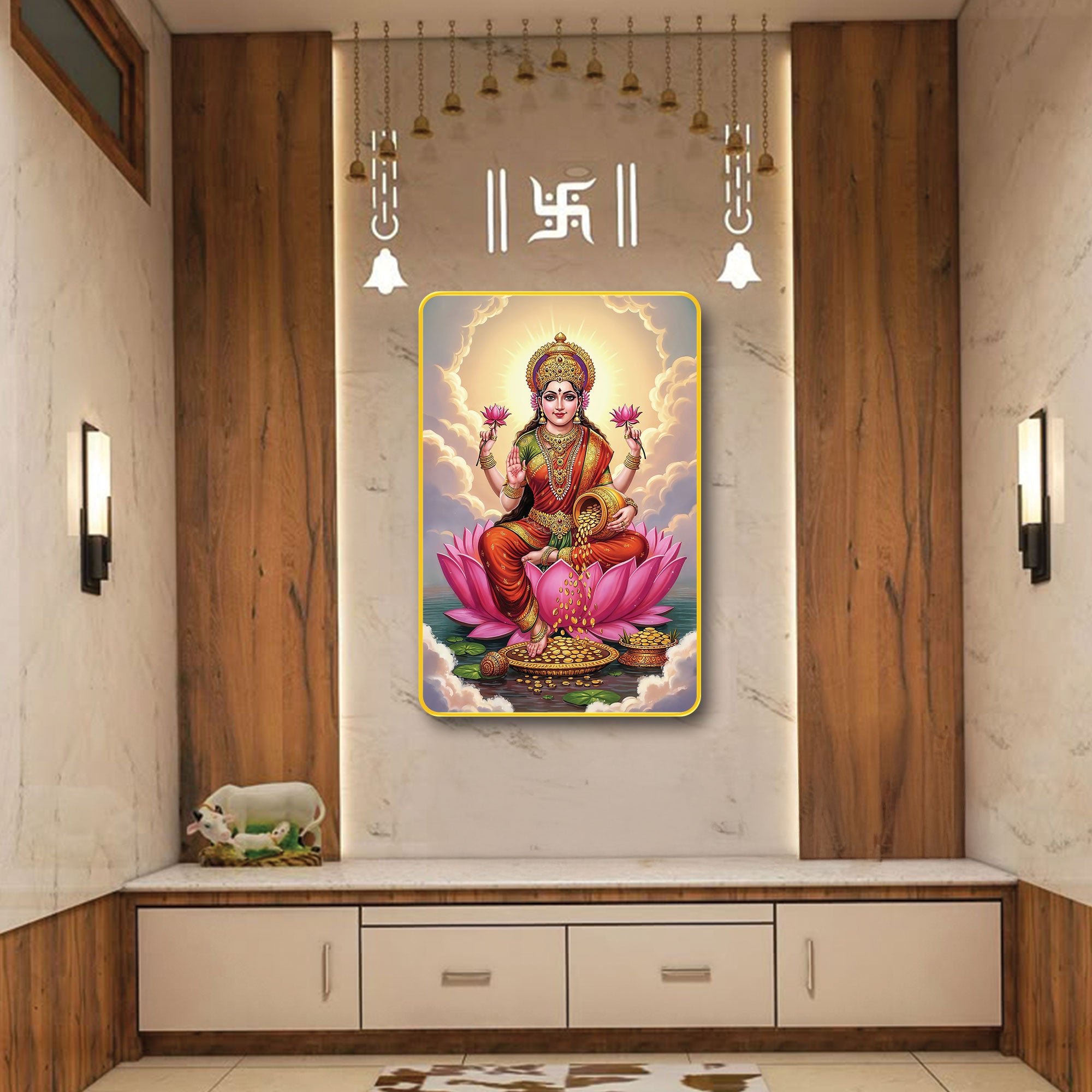 The Castle Decor Divine Lord Satyanarayan Sparkle  Digital Print | Premium Golden Slim Frame | Sacred Hindu God Wall Decor for Home, Office & Temple 20X30 Inches